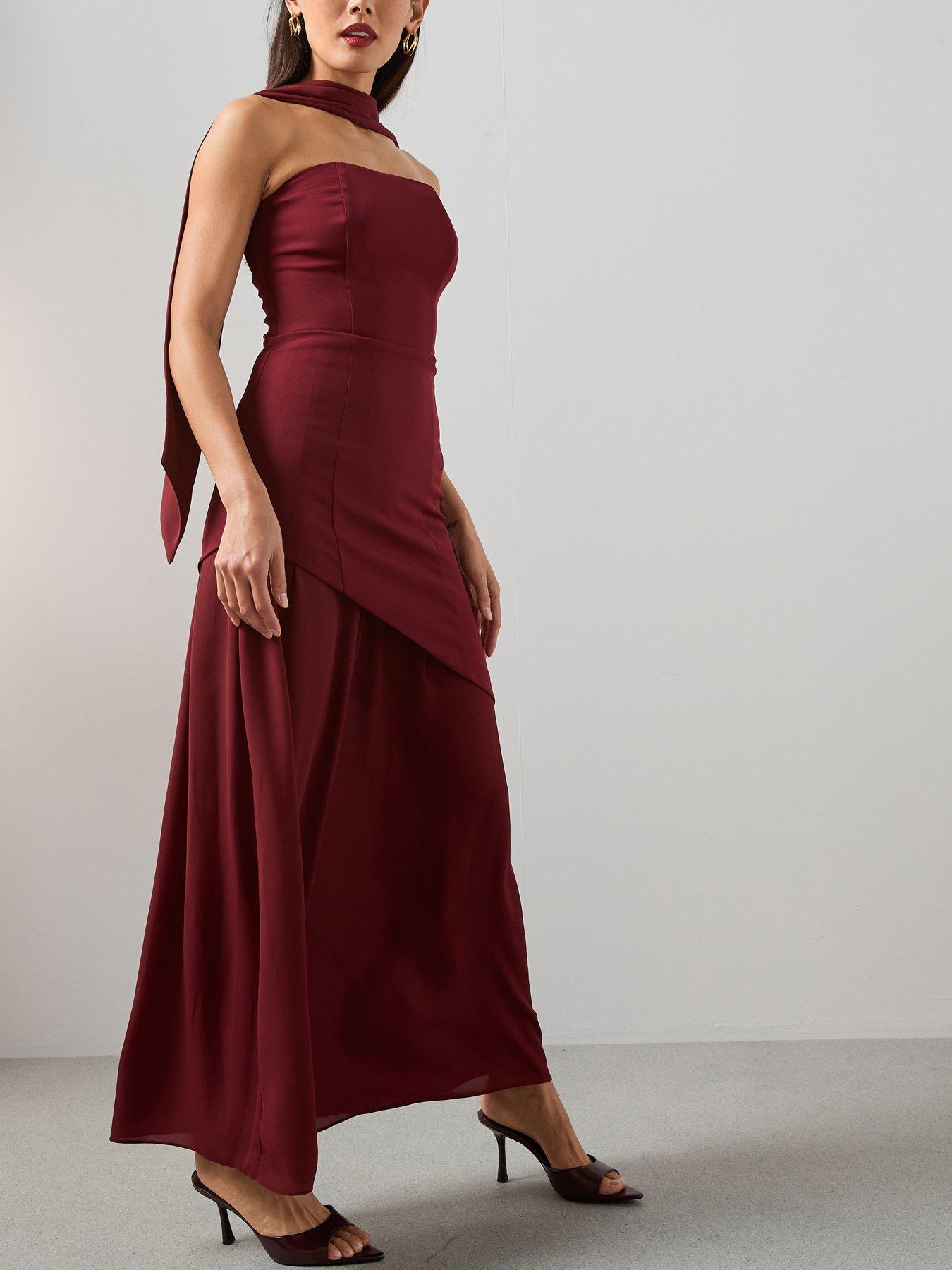  image of the-very-collection-scarf-bandeau-midaxi-dress-dark-red