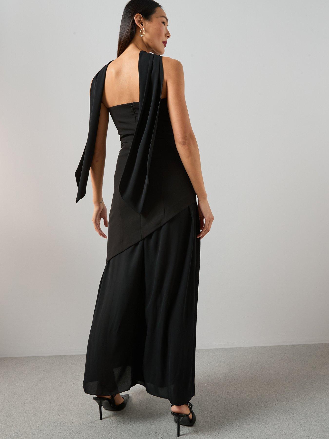 stillFront image of the-very-collection-scarf-bandeau-midaxi-dress-black