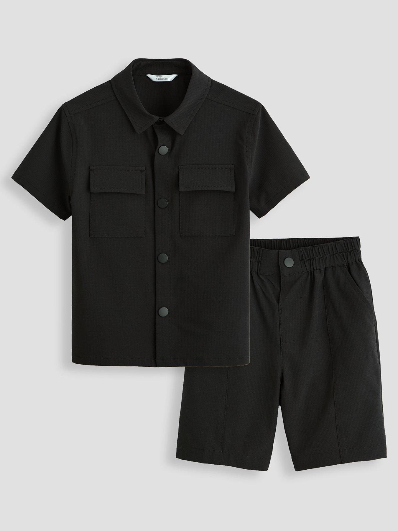 Image 1 of 5 of The Very Collection Boys Technical Cargo&nbsp;Shirt &amp; Shorts&nbsp;Outfit Set - Black