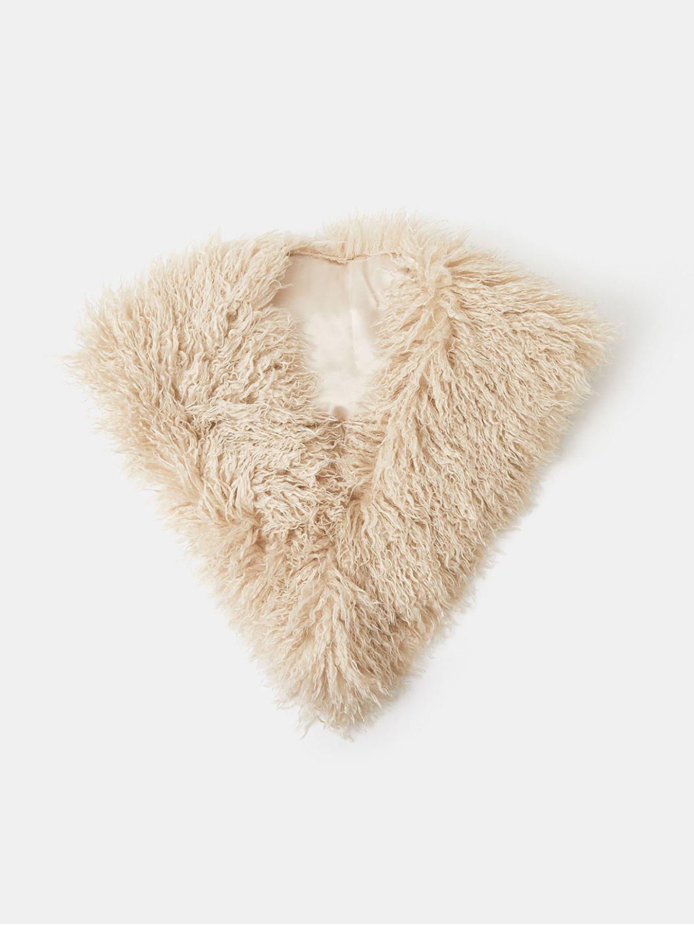 Image 1 of 2 of Accessorize Mongolian Fur Tippet Scarf - White