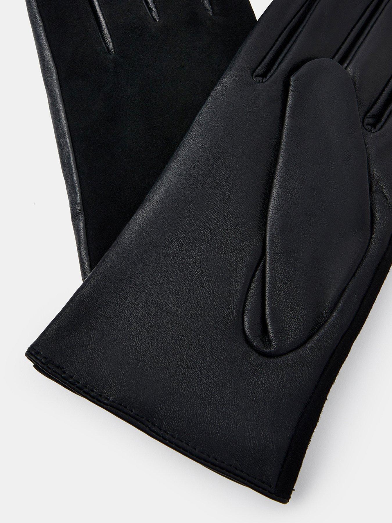 image of accessorize-faux-suede-leather-gloves-black