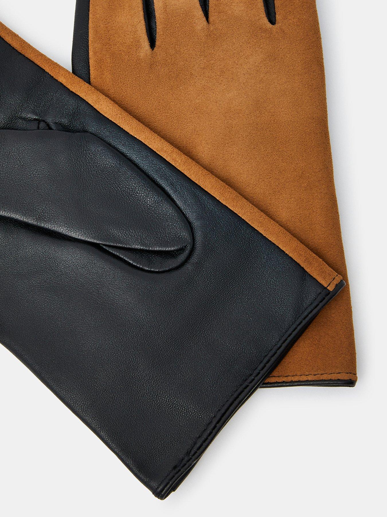  image of accessorize-faux-suede-leather-gloves-brown