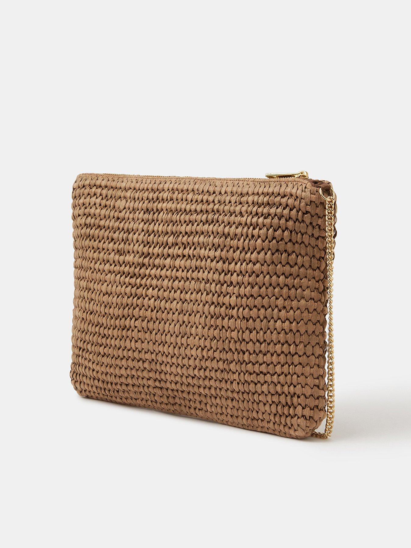  image of accessorize-raffia-charm-clutch-bag-brown