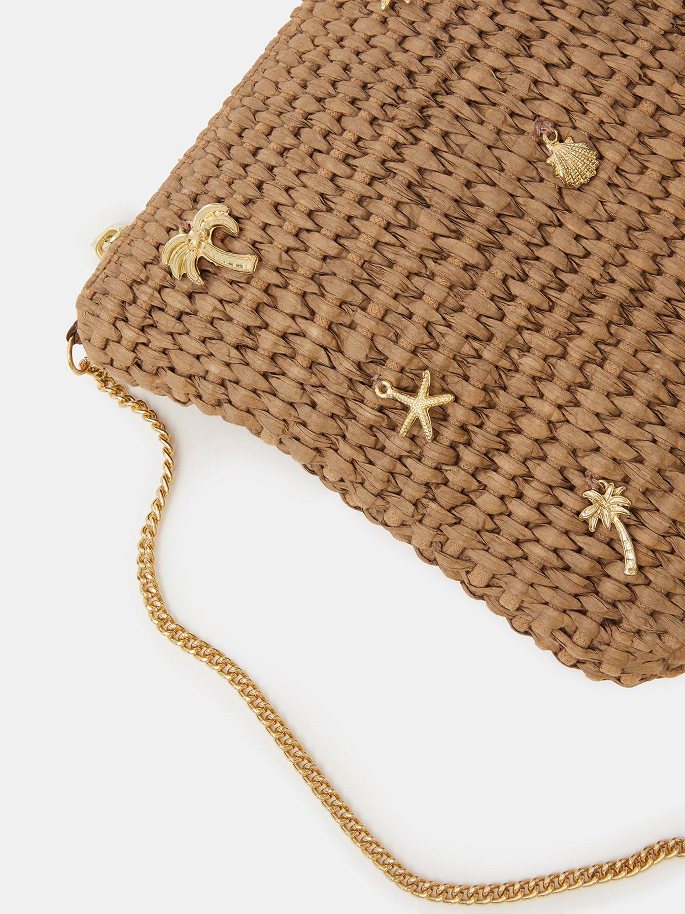  image of accessorize-raffia-charm-clutch-bag-brown