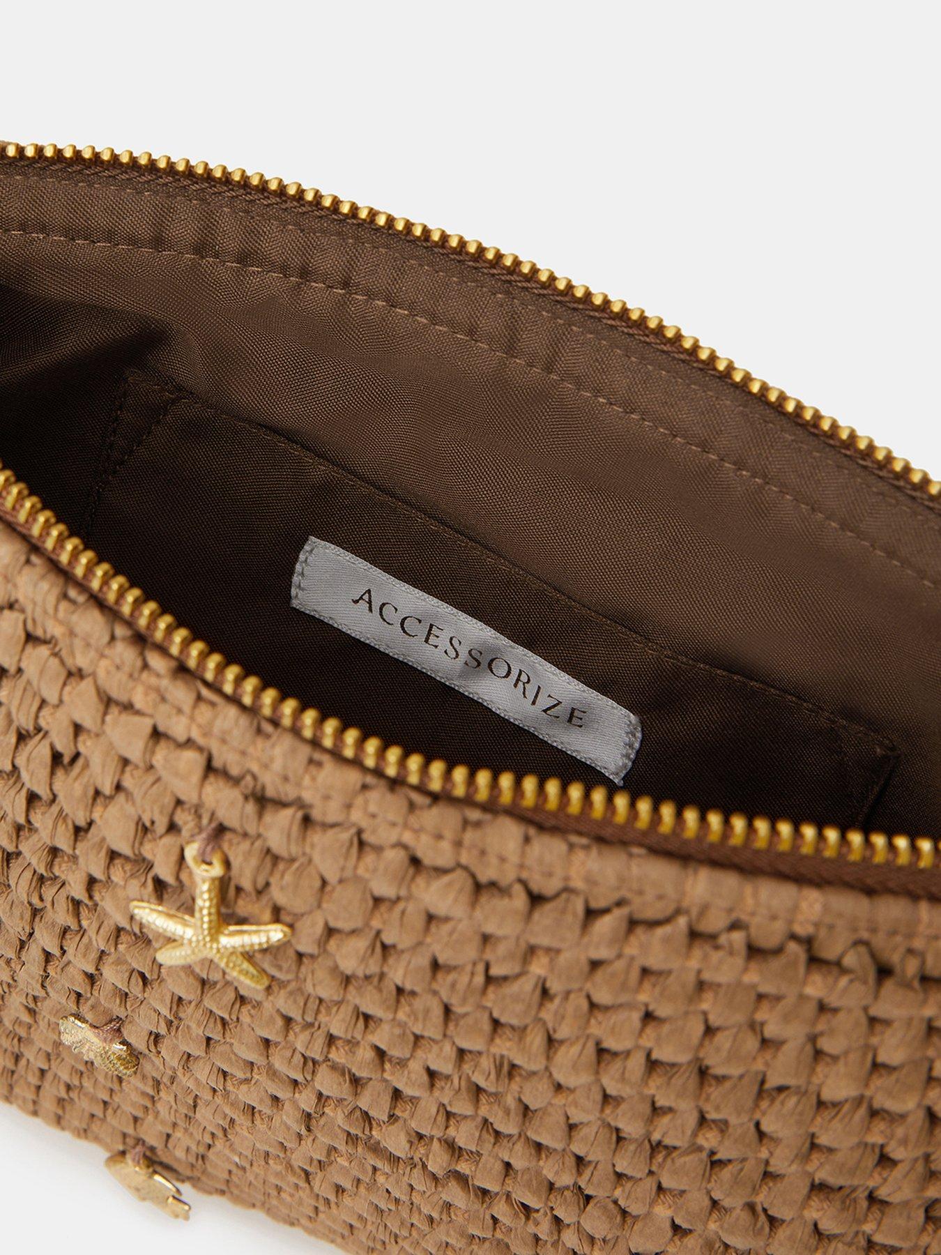  image of accessorize-raffia-charm-clutch-bag-brown