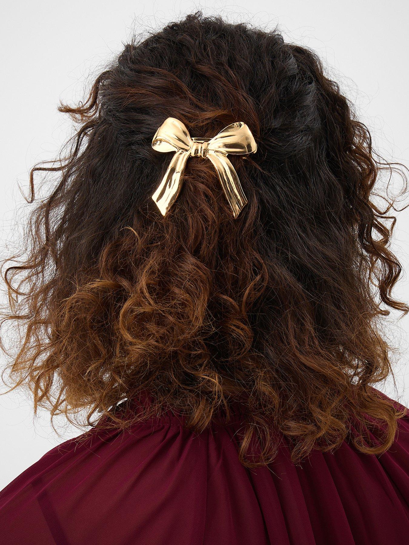  image of accessorize-metal-bow-barrette-gold