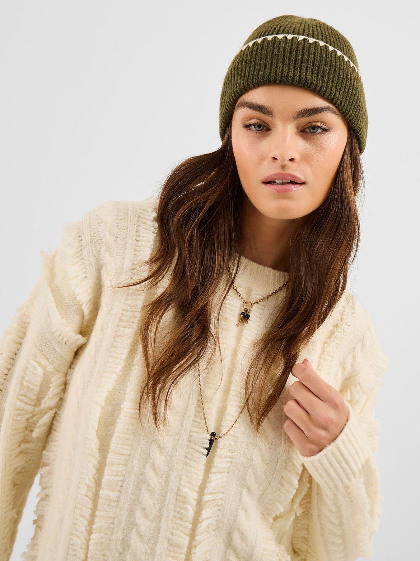 Image 2 of 3 of Accessorize Whipstitch Beanie Hat - Green