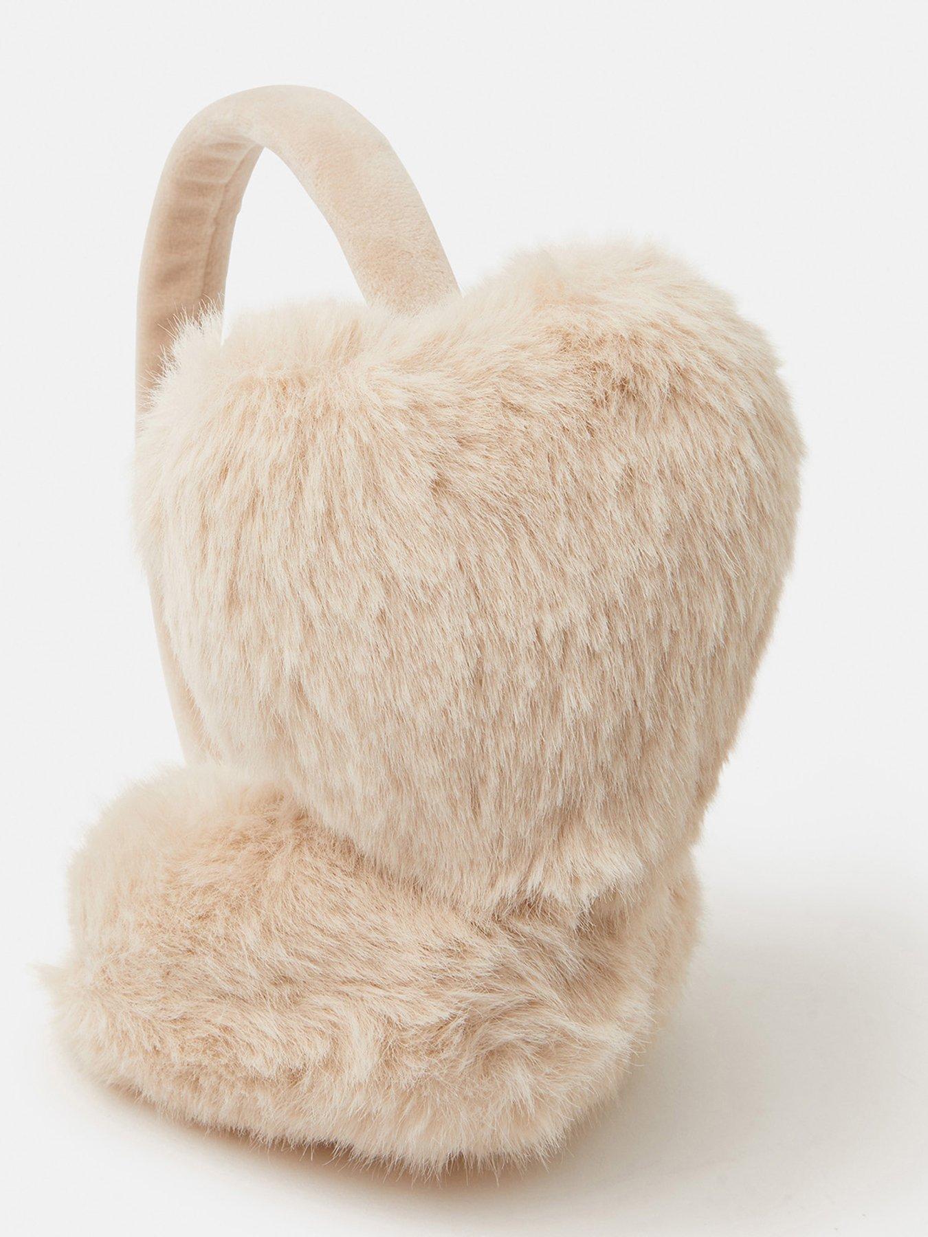 Image 3 of 3 of Accessorize Faux Fur Heart Earmuffs - White