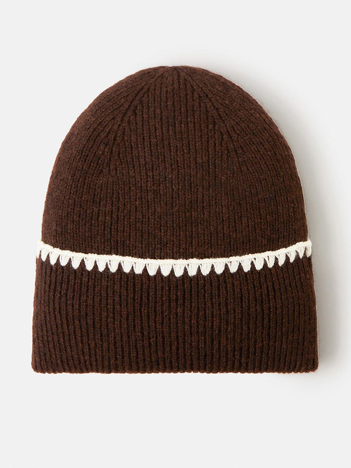 Accessorize Whipstitch Beanie Hat - Brown