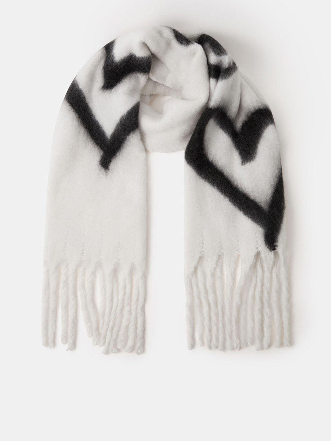 front image of accessorize-mono-heart-super-fluffy-scarf-white