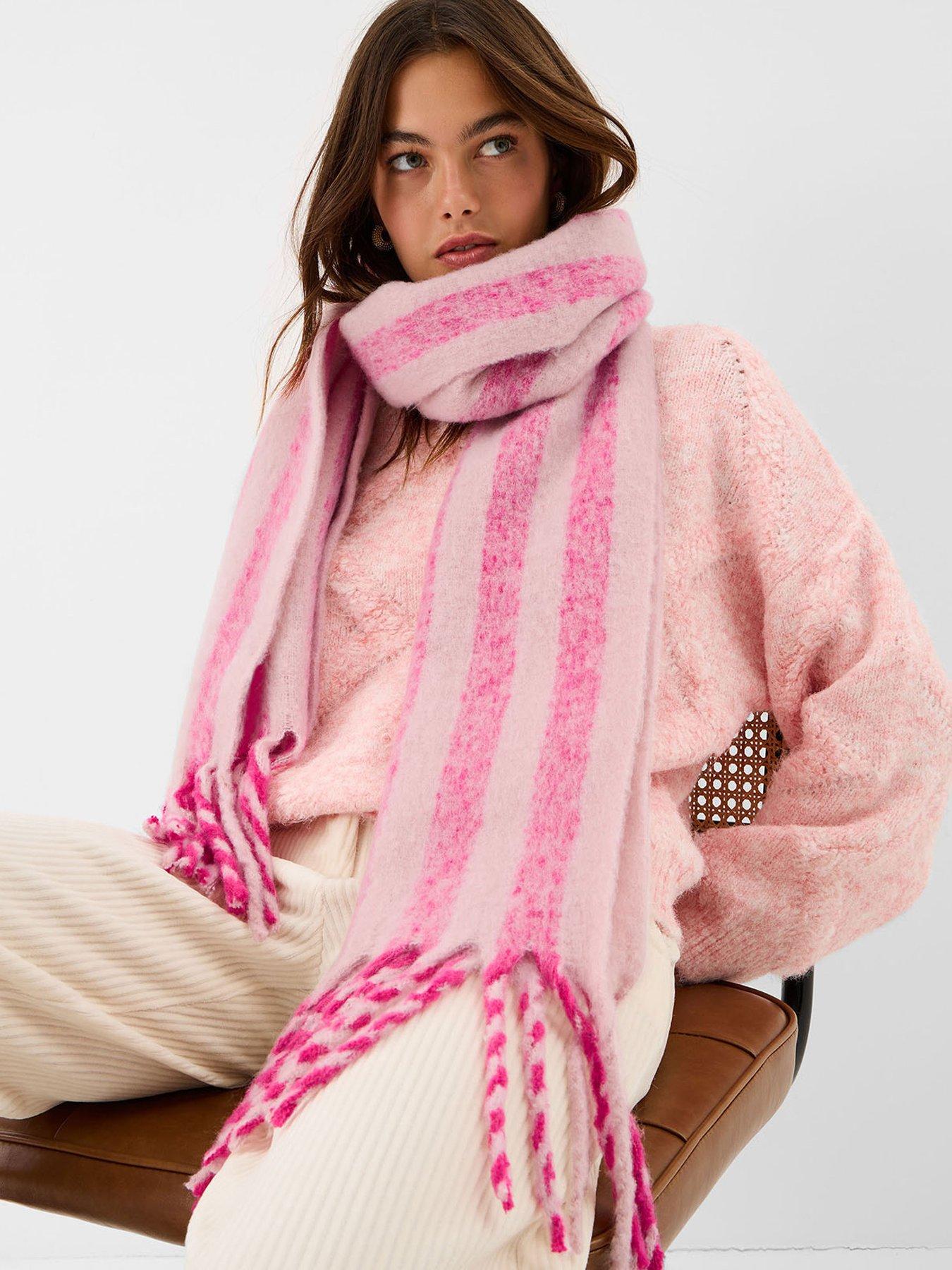  image of accessorize-stripe-super-fluffy-scarf-pink
