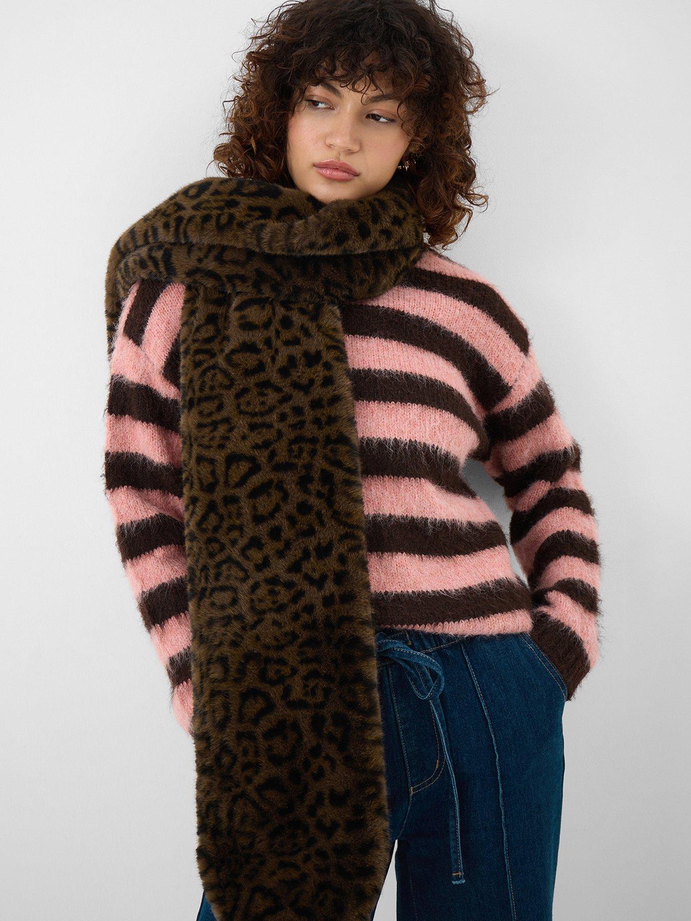  image of accessorize-leopard-faux-fur-stole-scarf-multi