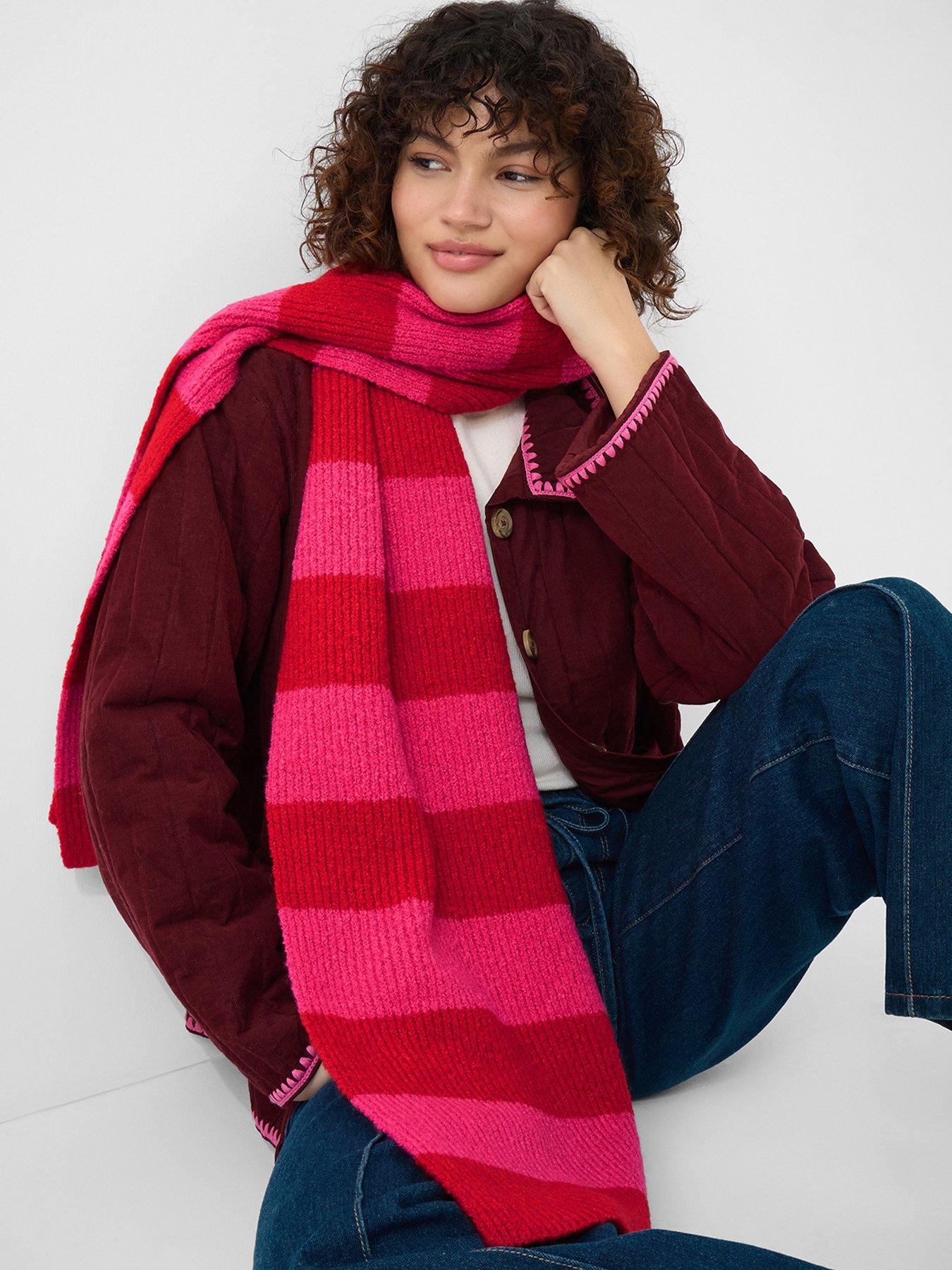  image of accessorize-knitted-scarf-pinkred