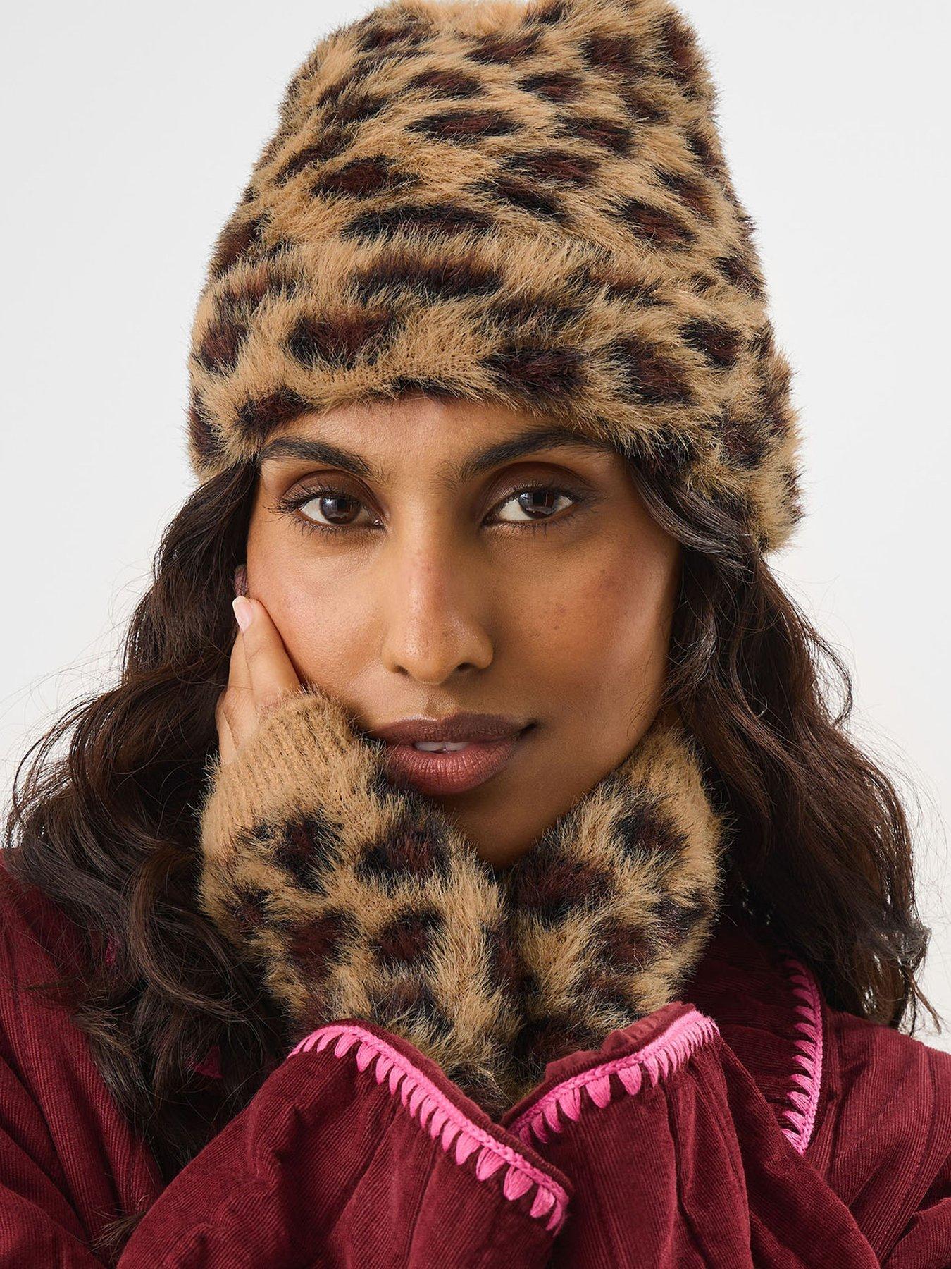 Image 2 of 4 of Accessorize Leopard Print Beanie Hat &amp; Gloves Set - Mutli