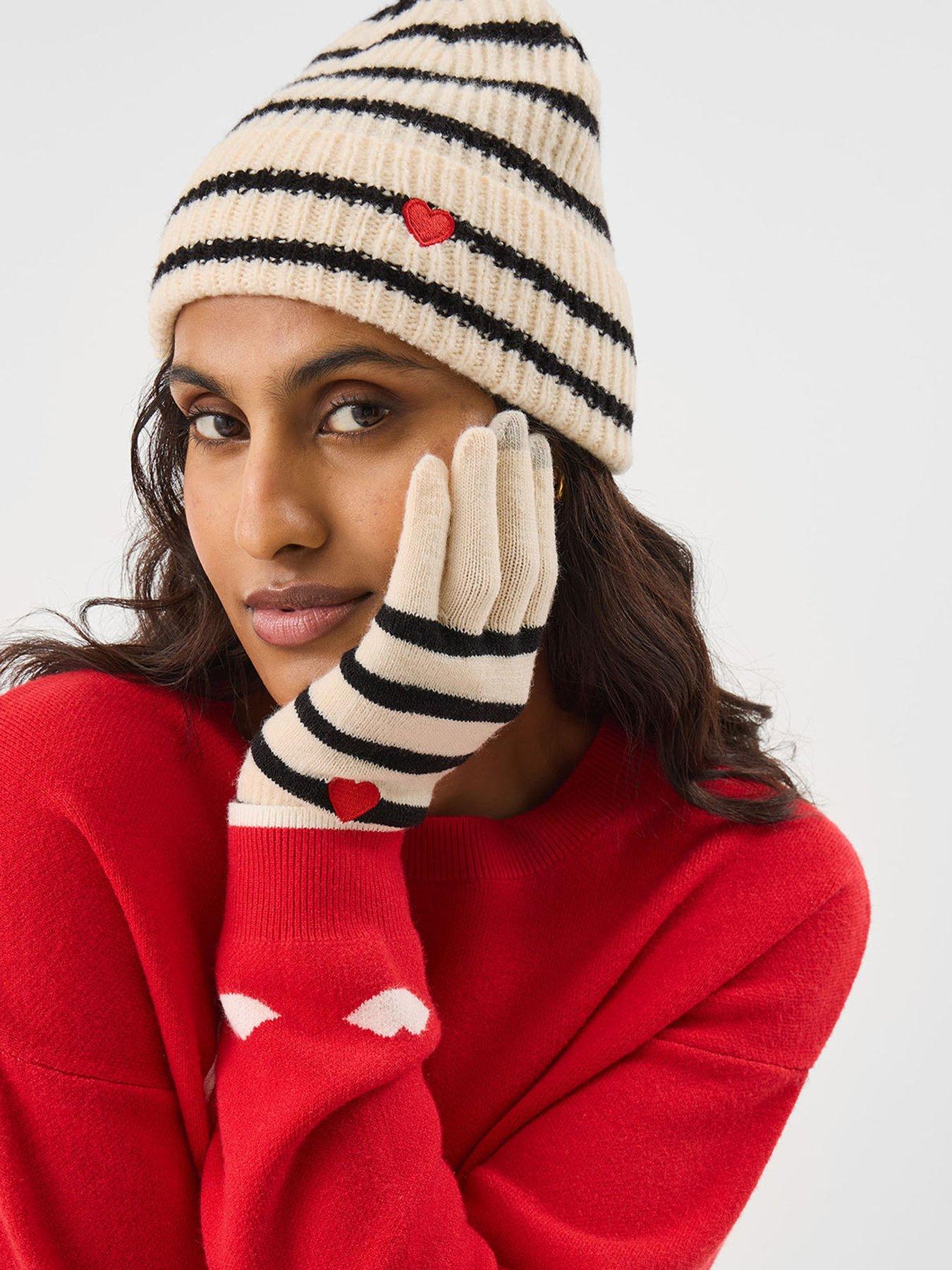 Image 2 of 4 of Accessorize Stripe Heart Beanie Hat &amp; Gloves Set - Multi