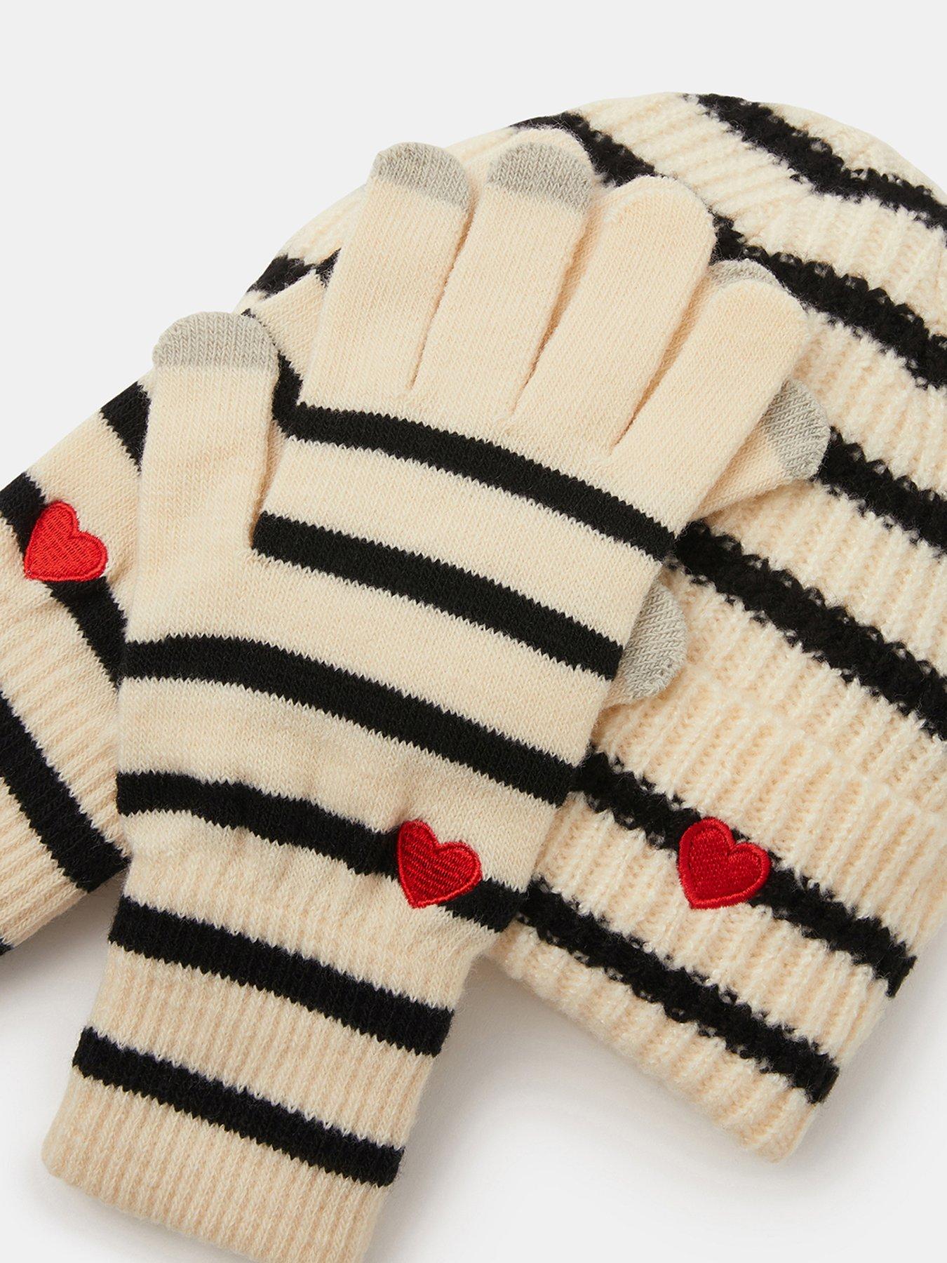 Image 3 of 4 of Accessorize Stripe Heart Beanie Hat &amp; Gloves Set - Multi