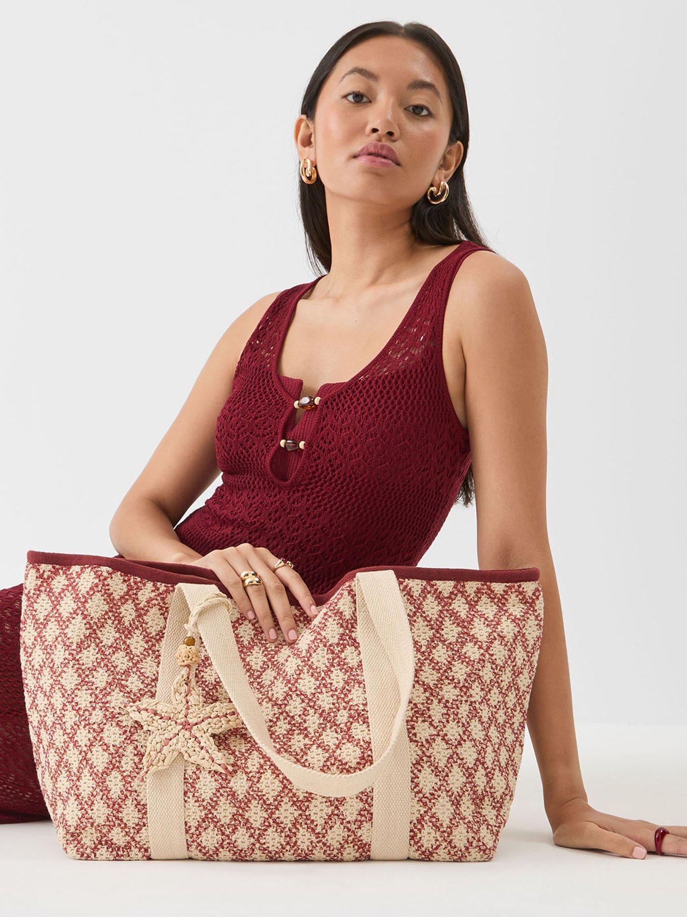 image of accessorize-diamond-crochet-shopper-bag-red