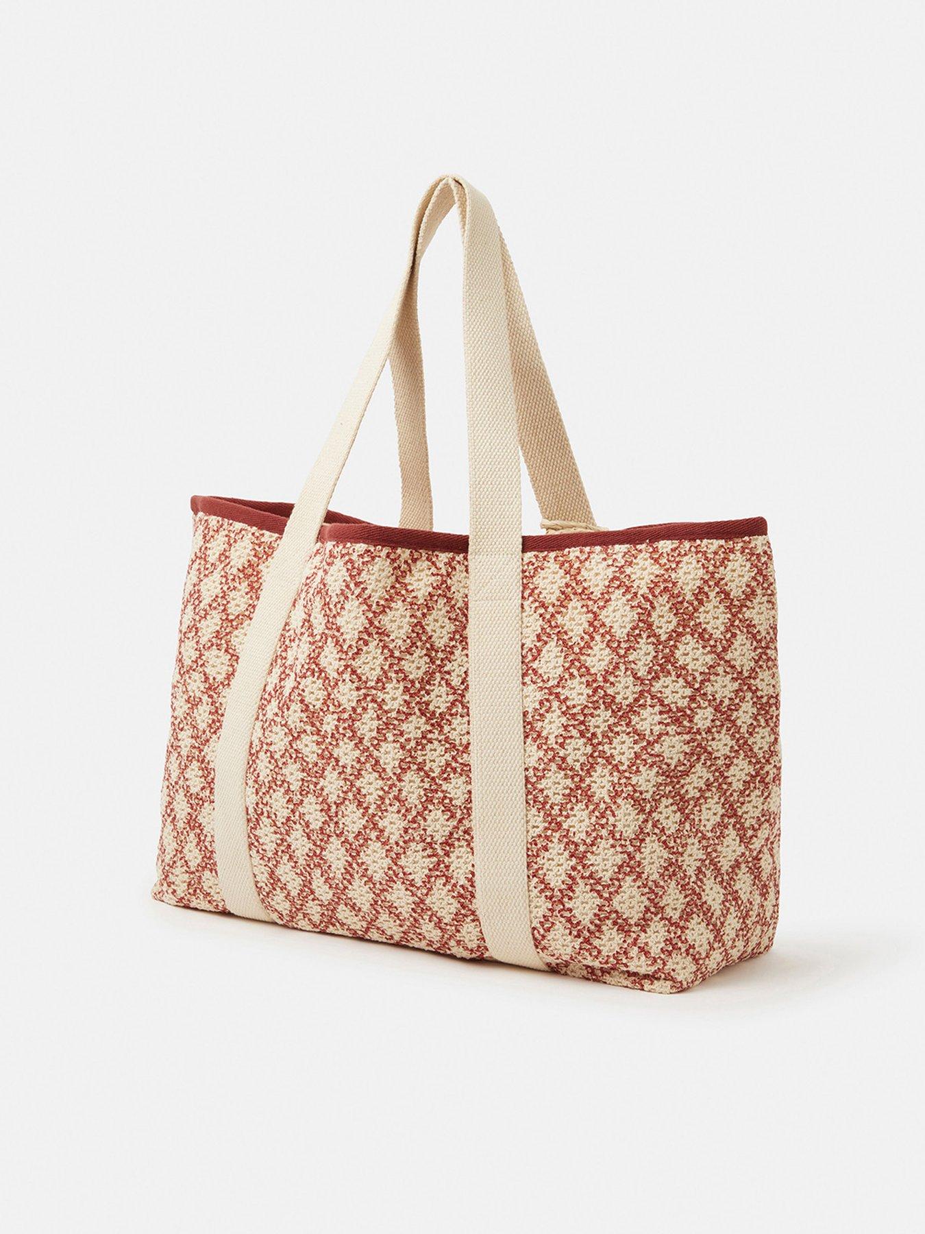  image of accessorize-diamond-crochet-shopper-bag-red