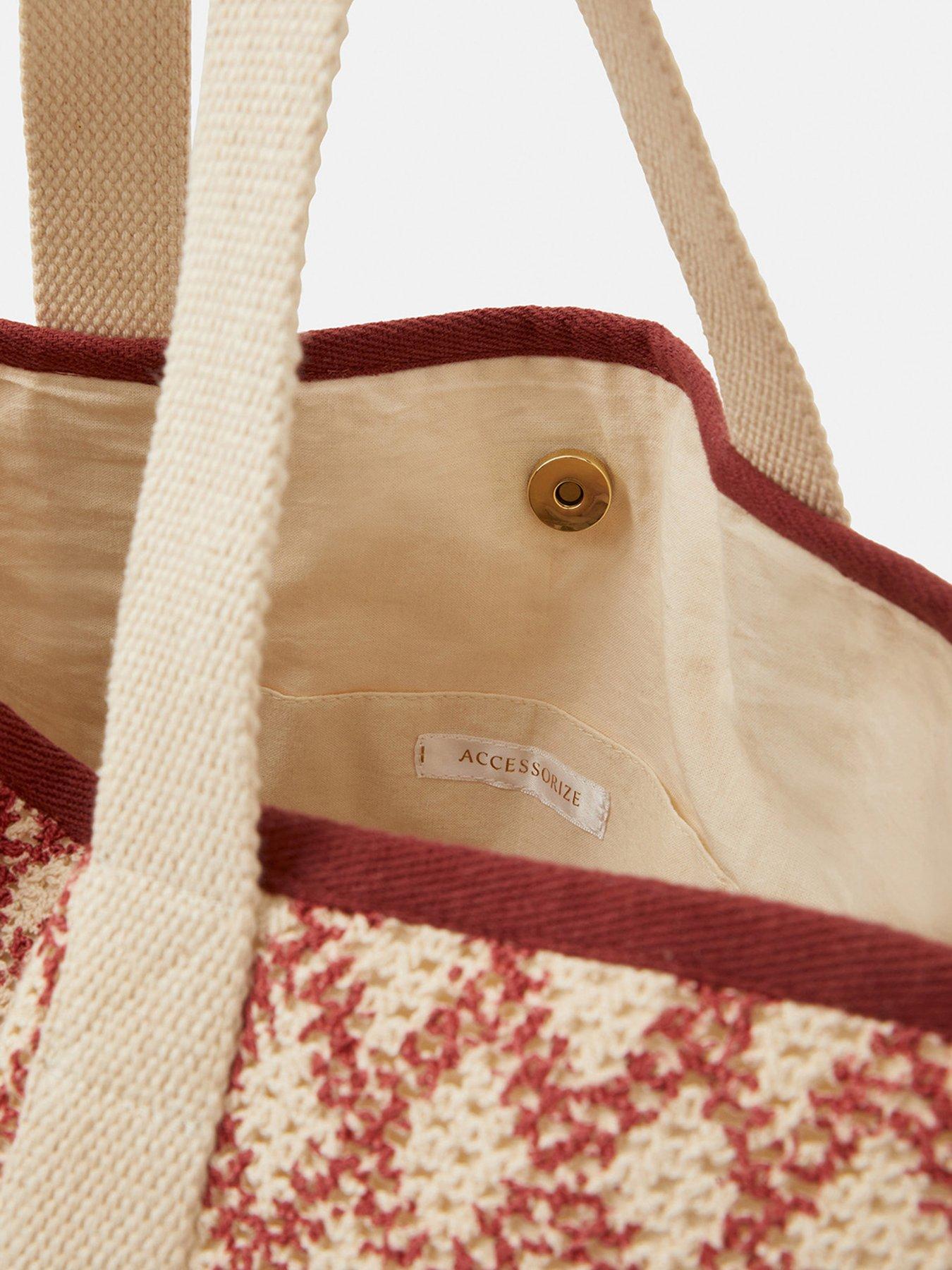  image of accessorize-diamond-crochet-shopper-bag-red