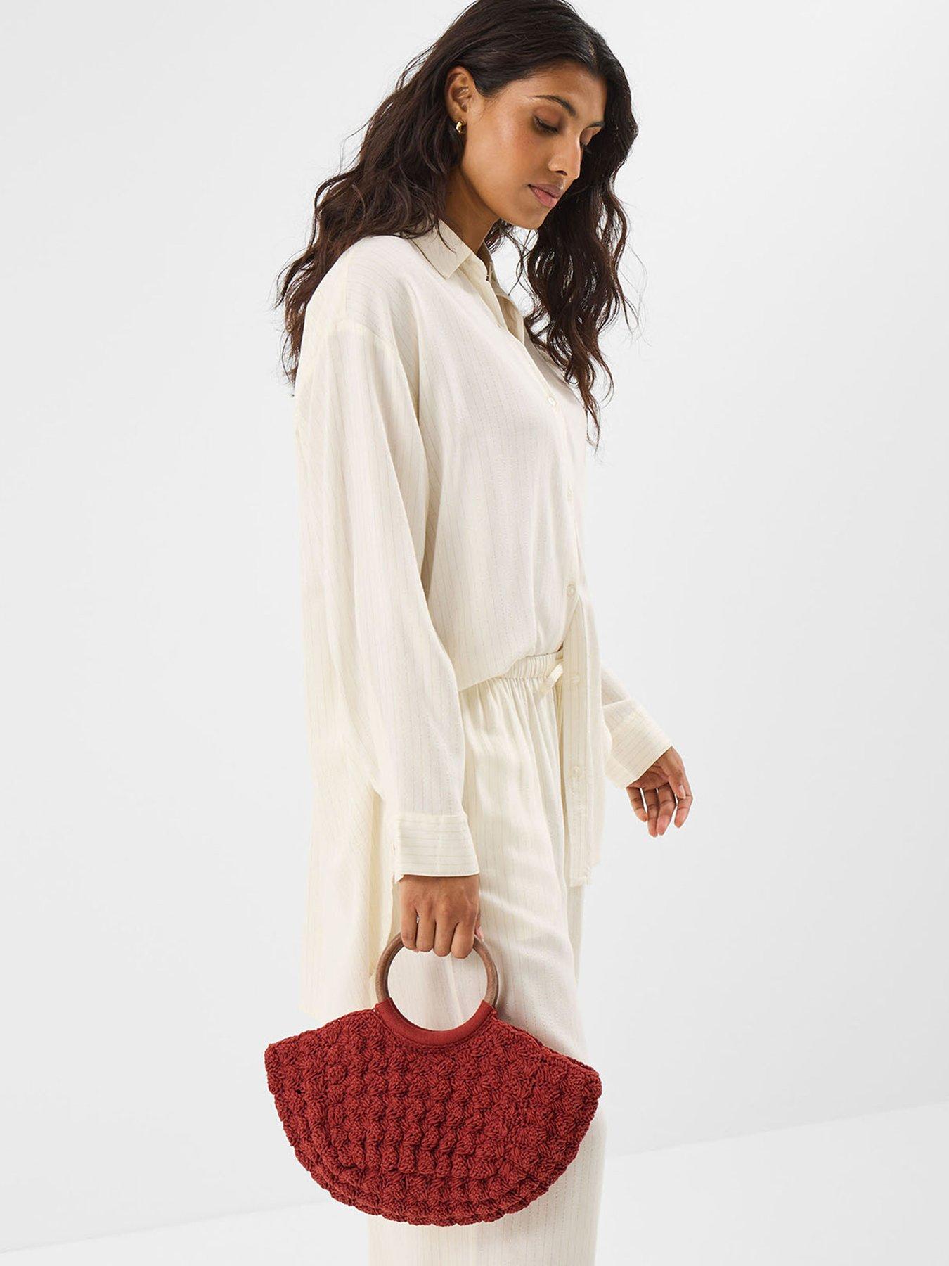  image of accessorize-wooden-macrame-handheld-bag--orange