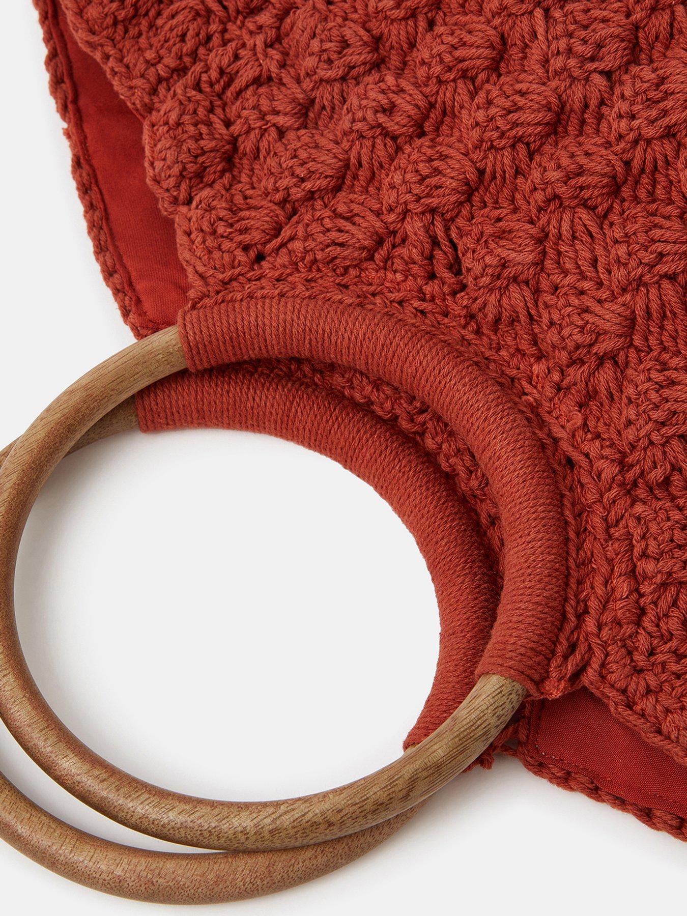  image of accessorize-wooden-macrame-handheld-bag--orange