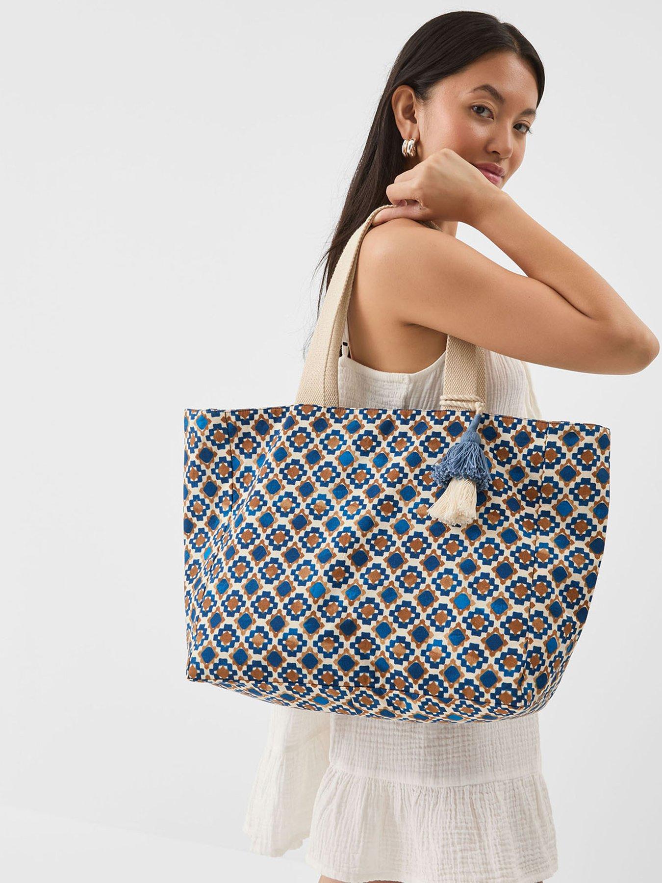 Image 2 of 5 of Accessorize Tile Print Beach Tote Bag - Blue