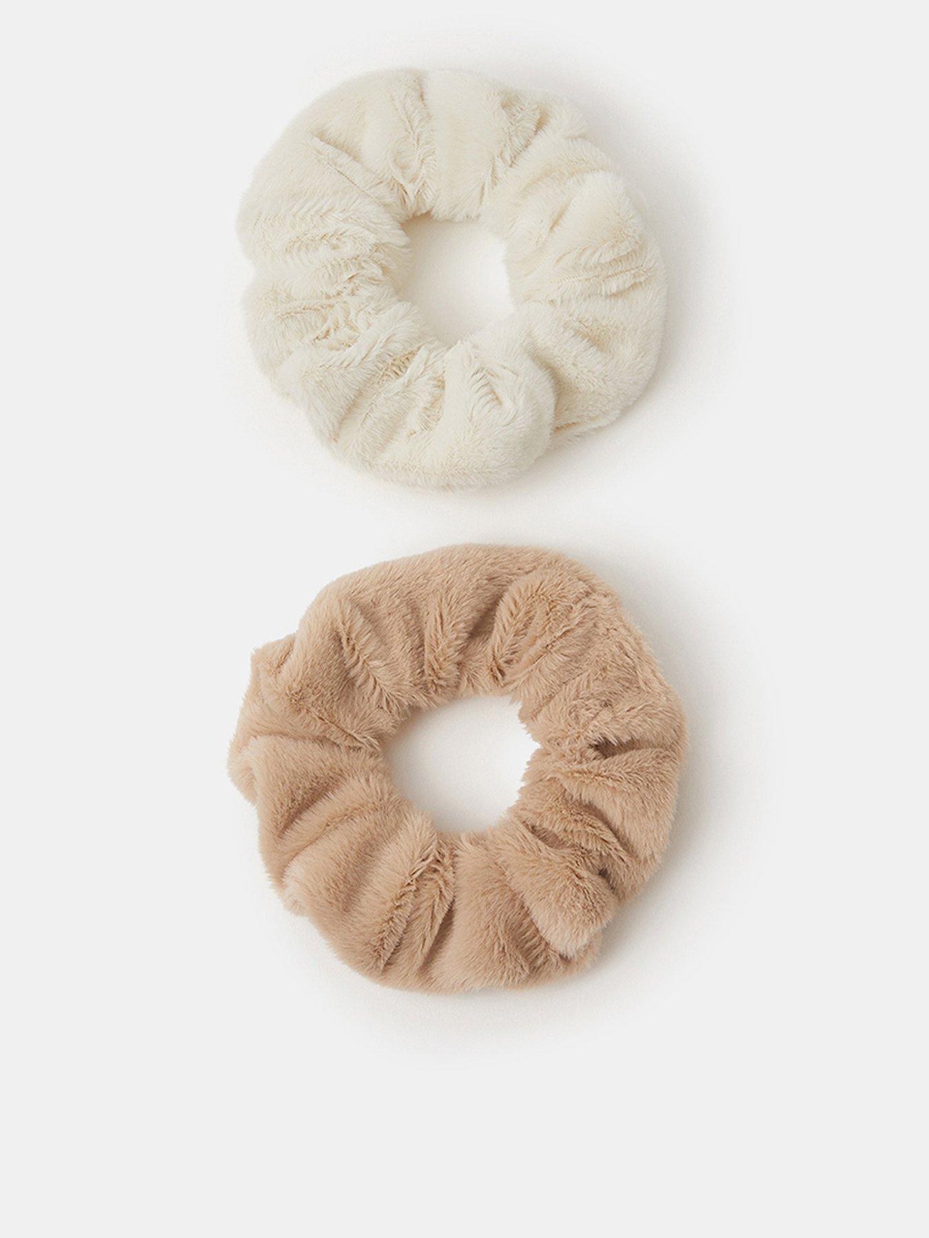  image of accessorize-faux-fur-scrunchies-whitebeige