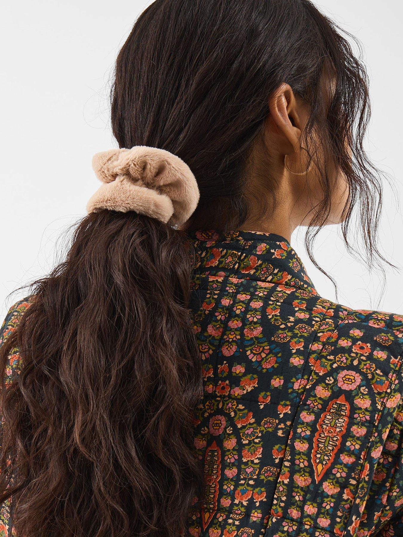  image of accessorize-faux-fur-scrunchies-whitebeige