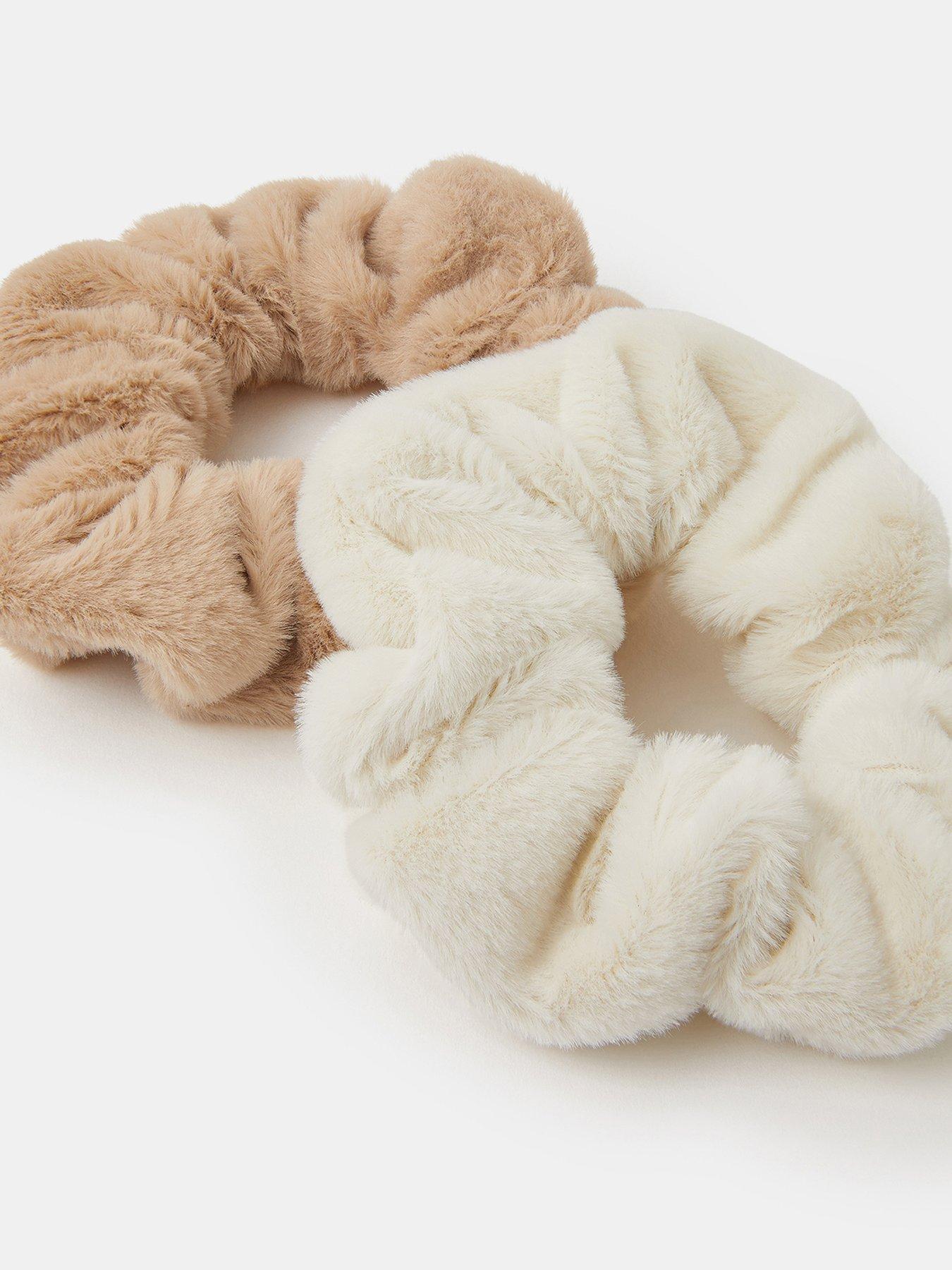  image of accessorize-faux-fur-scrunchies-whitebeige