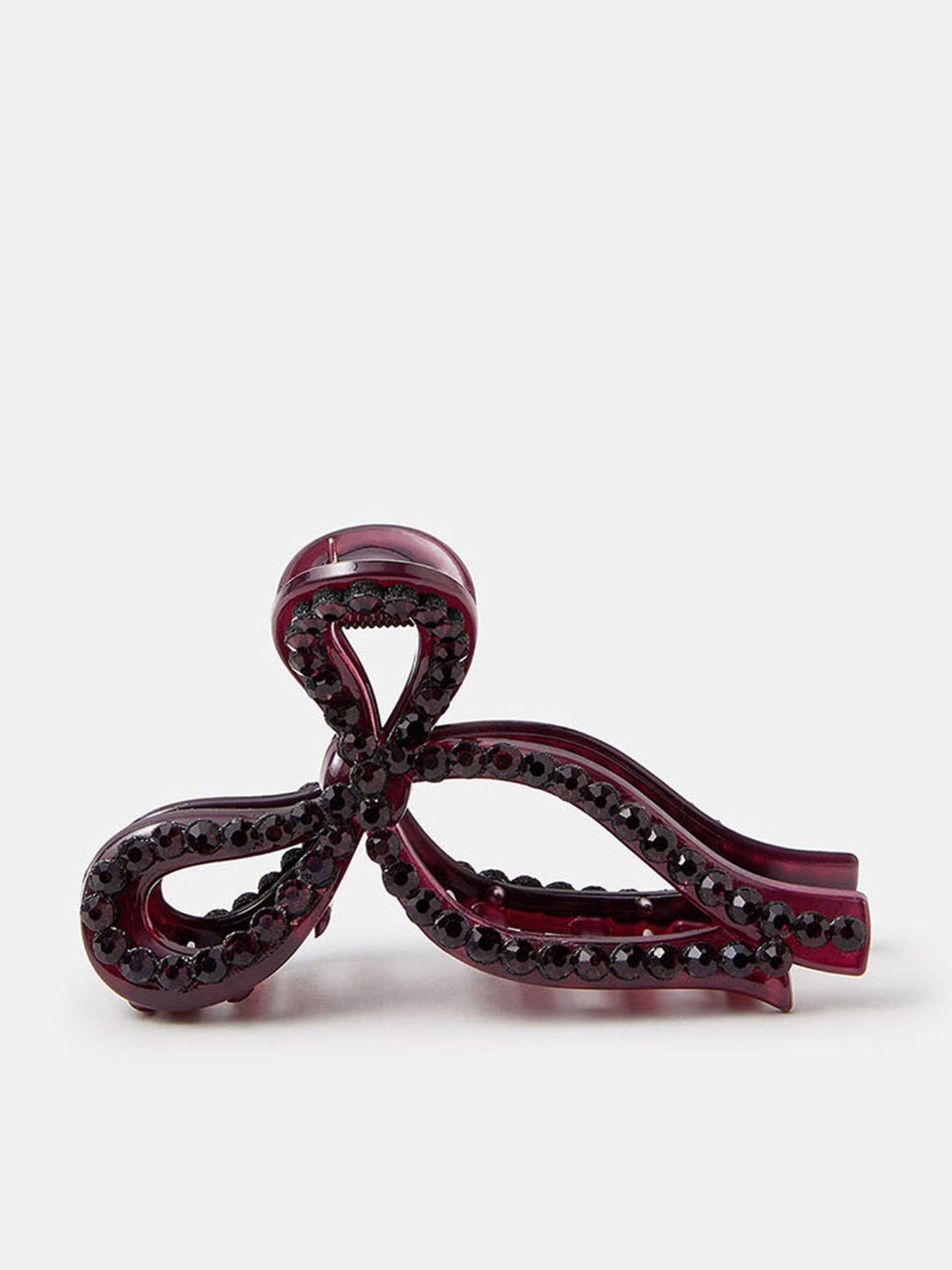 Image 1 of 2 of Accessorize Gem Bow Claw Clip - Red