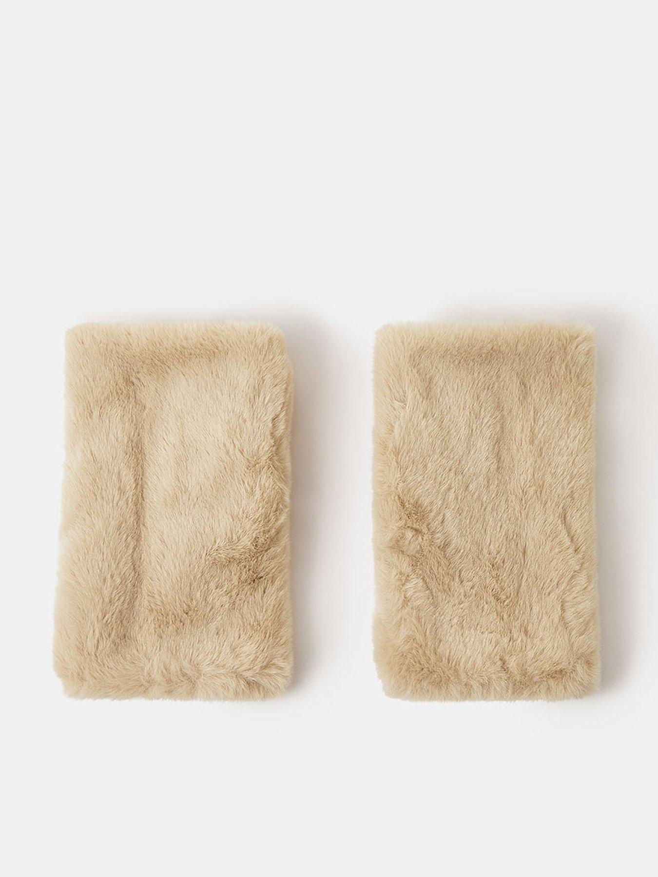 Accessorize Natural Fur Cut Off Glove - White