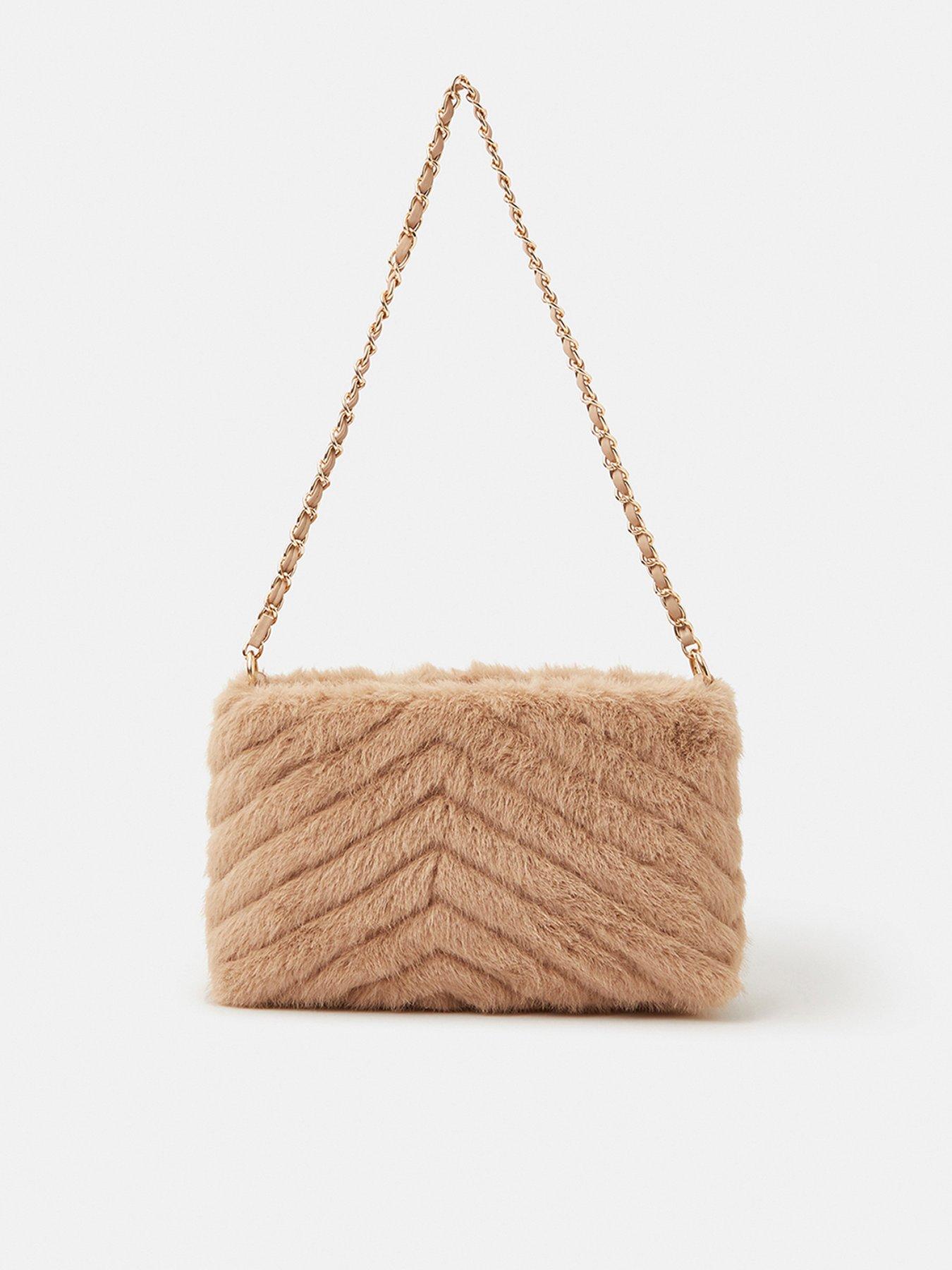  image of accessorize-faux-fur-chain-shoulder-bag-natural