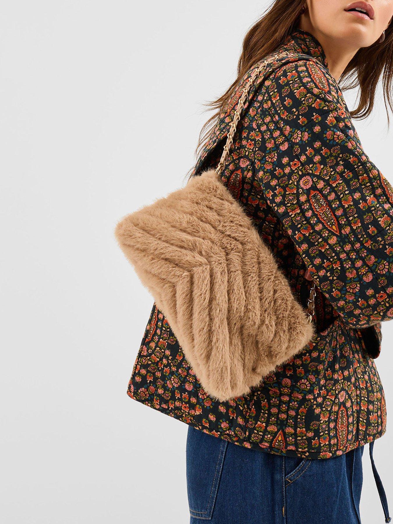 Image 2 of 5 of Accessorize Faux Fur Chain Shoulder Bag - Natural