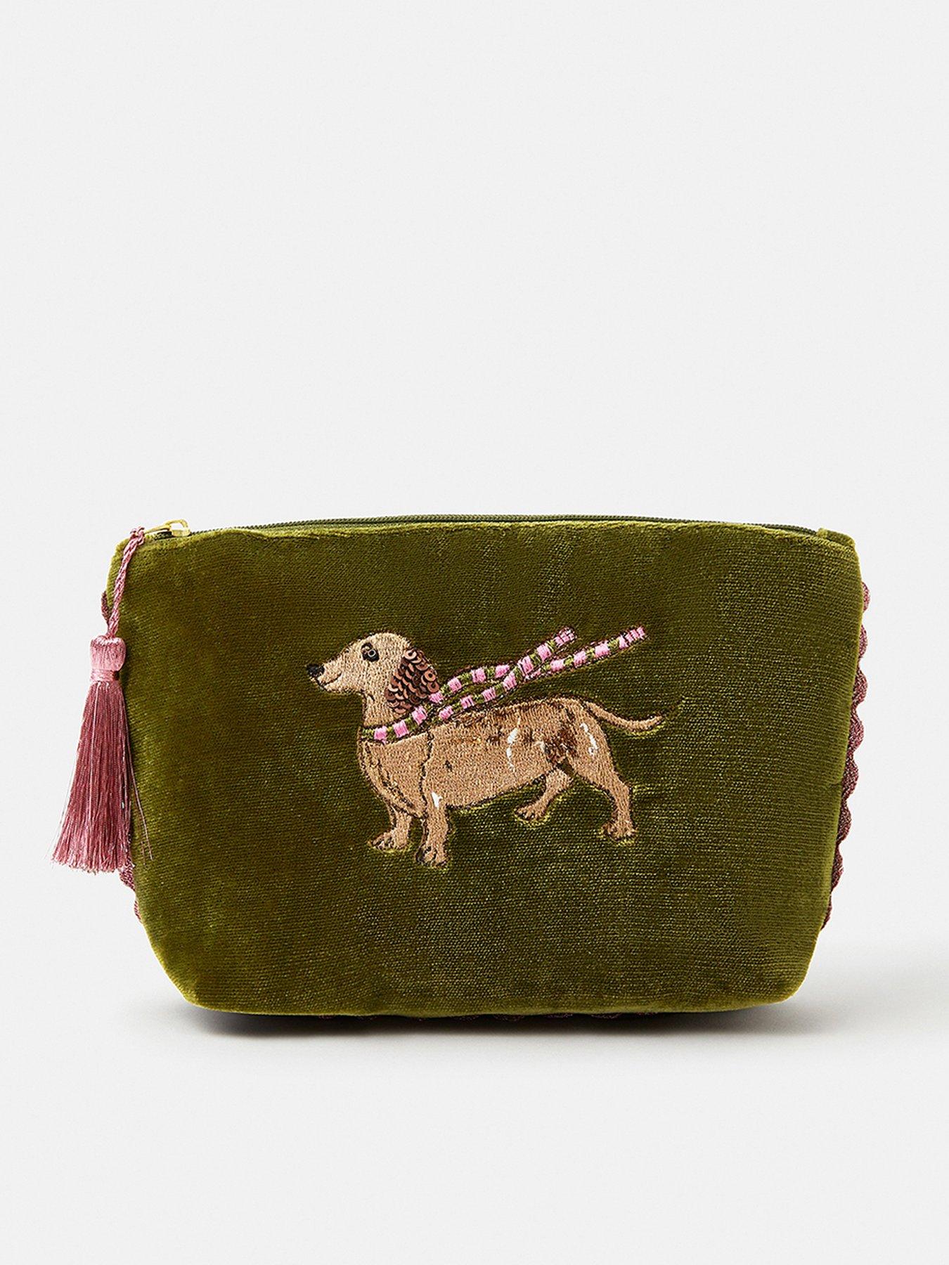 Accessorize Sausage Dog Velvet Purse - Green