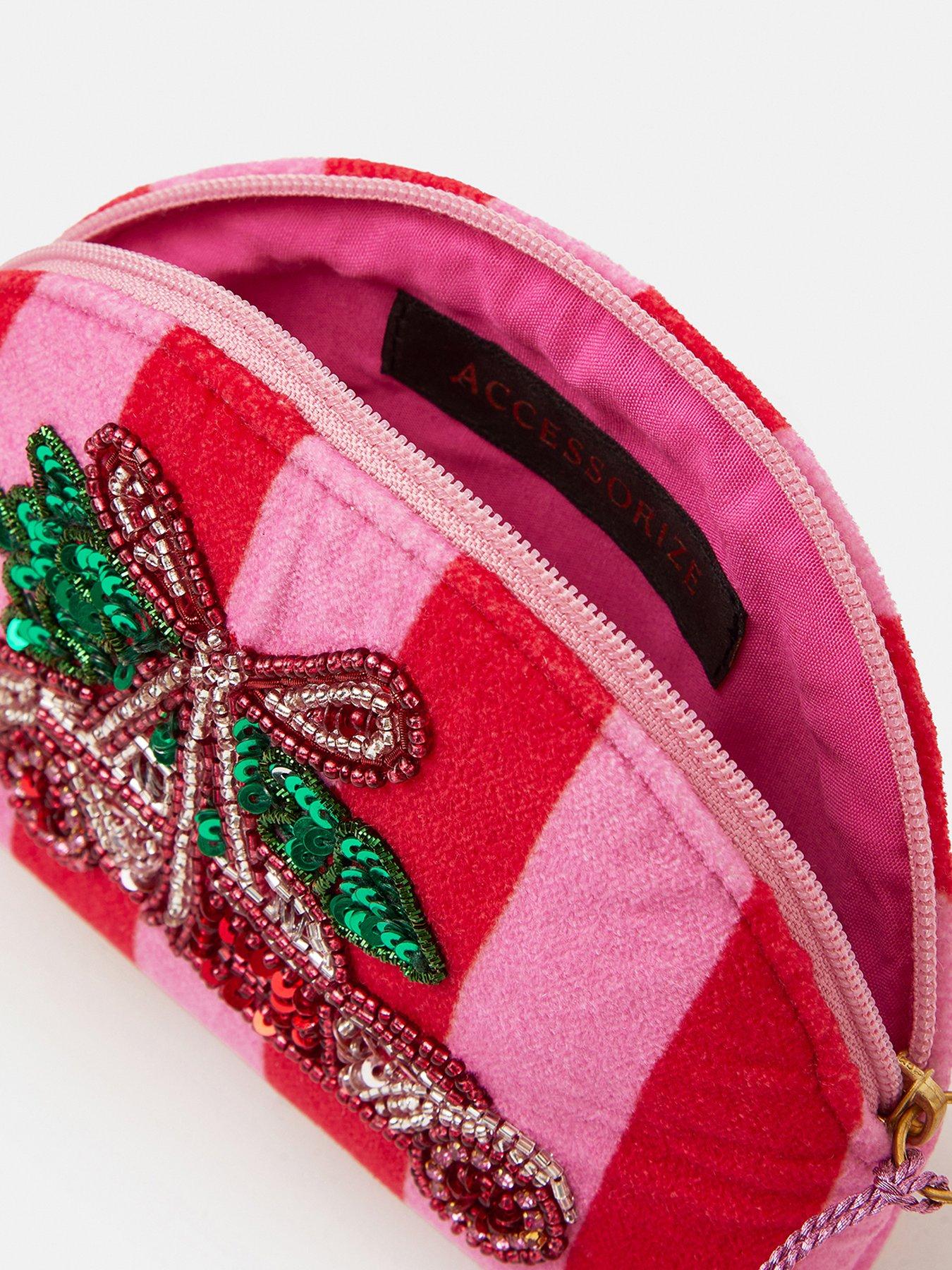  image of accessorize-christmas-car-stripe-coin-purse-pink