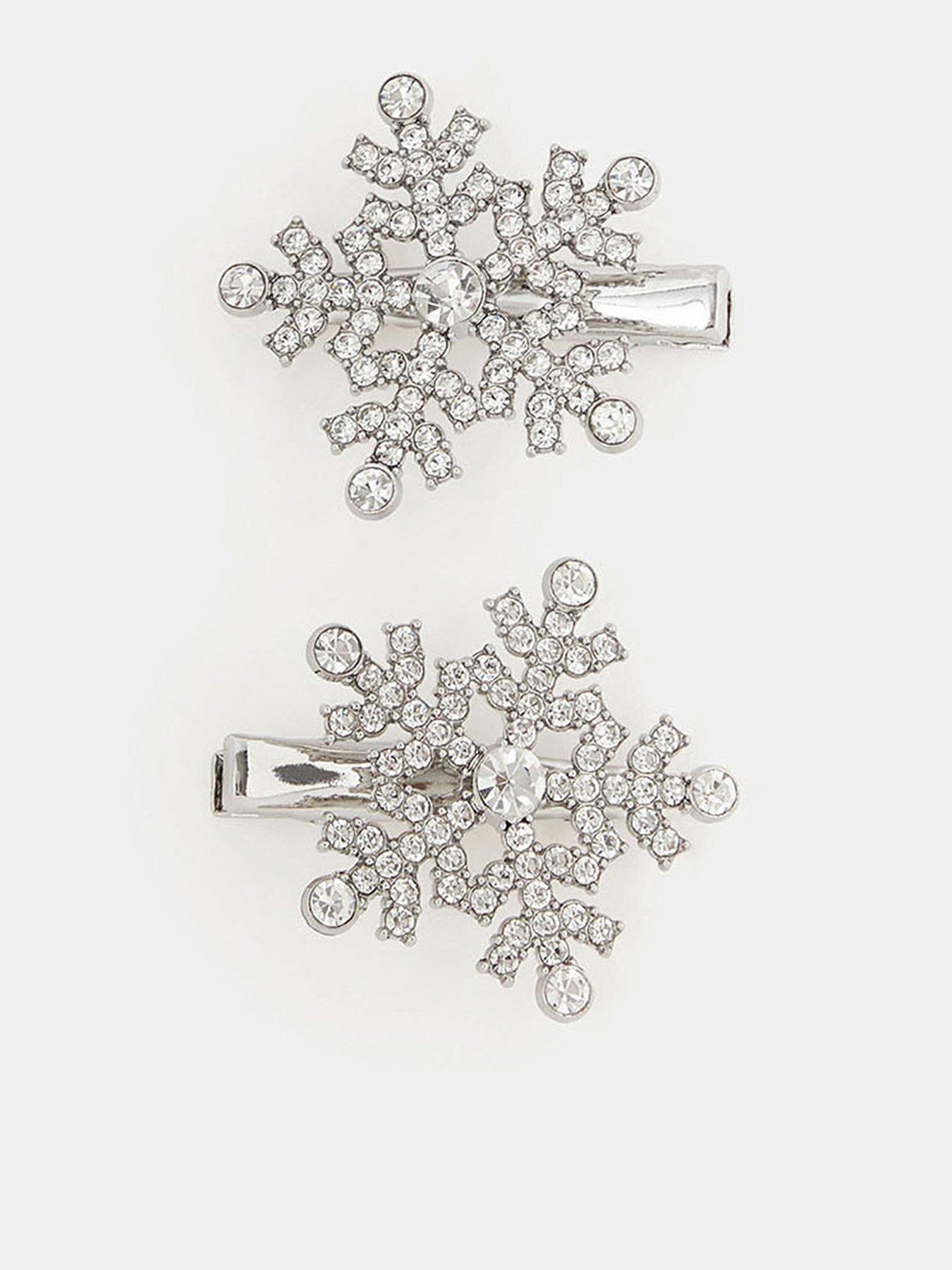Image 1 of 3 of Accessorize 2 X Snow Flake Snap Clips - White