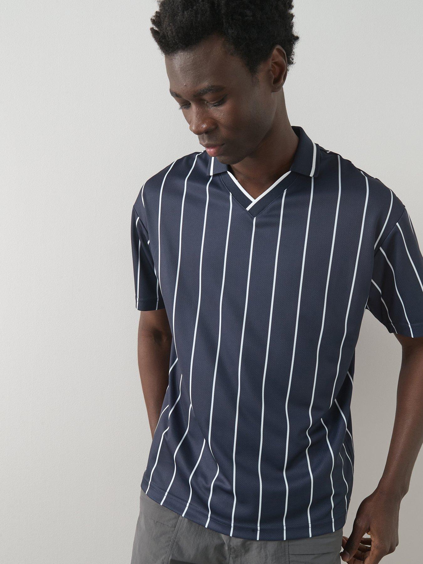 The Very Collection Stripe Collared Football Jersey - Navy