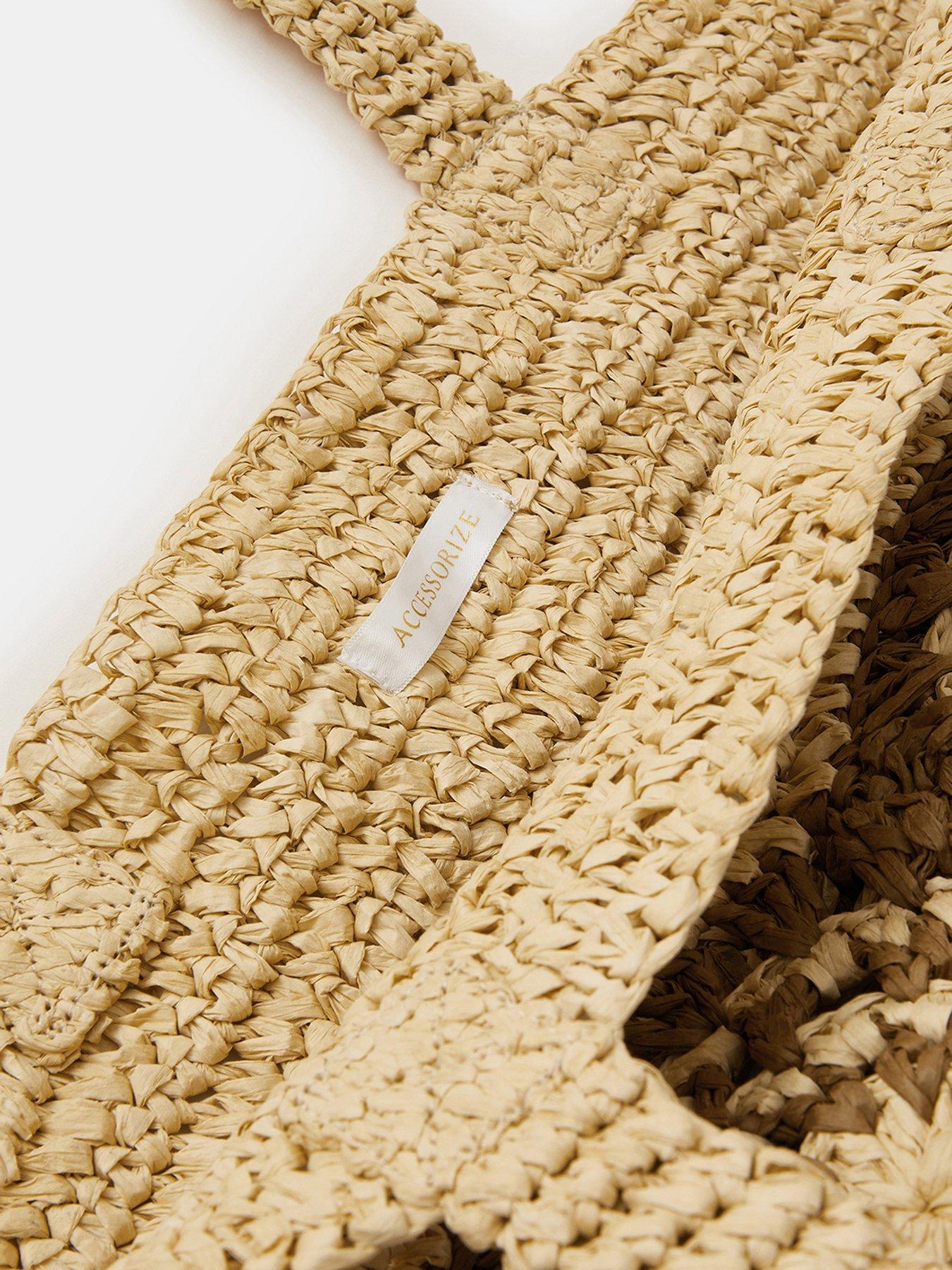 Image 4 of 5 of Accessorize Raffia Pattern Shopper - White
