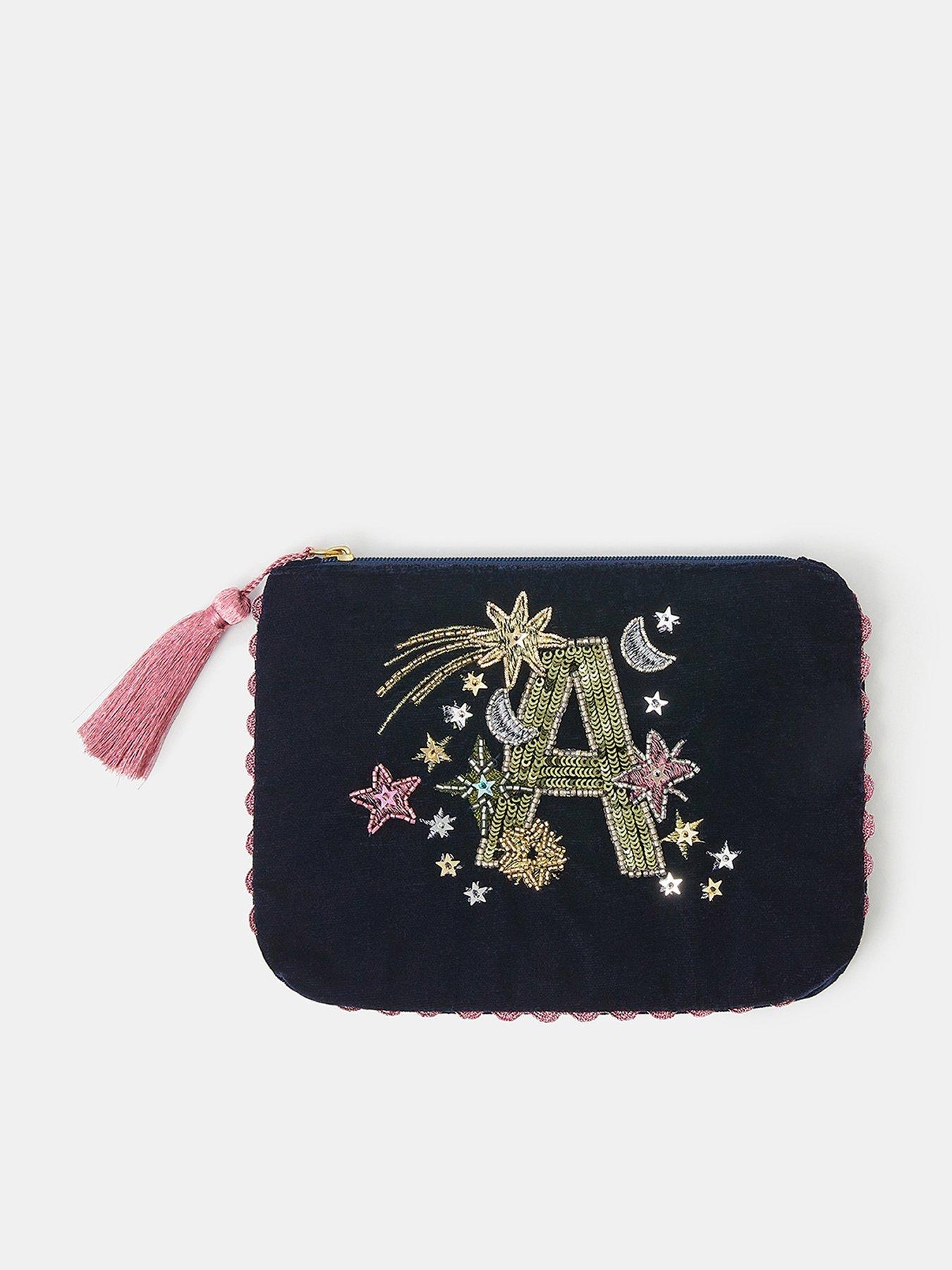 Accessorize Velvet Initial Christmas Pouchy - Blue