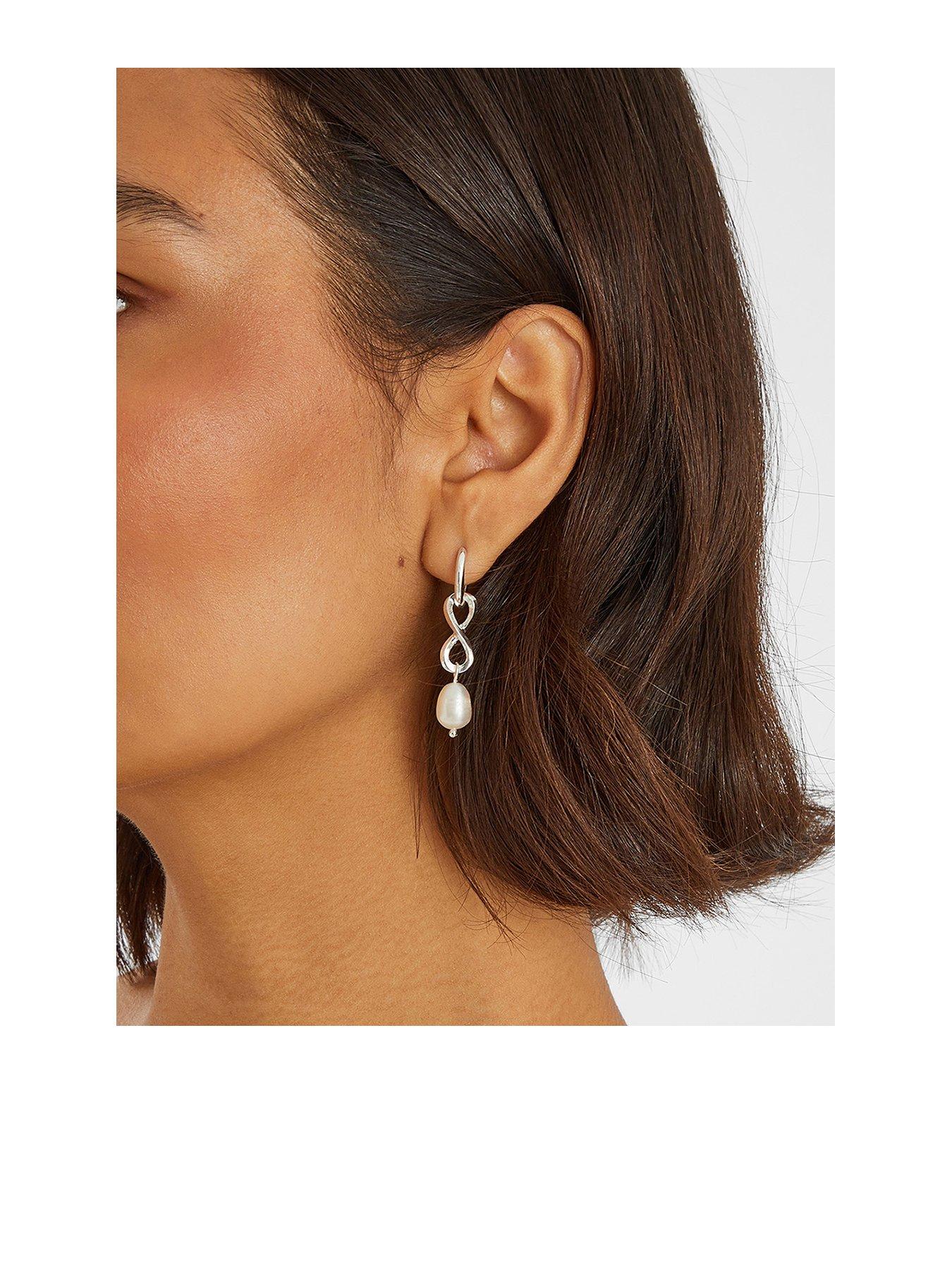  image of accessorize-sterling-plated-infinity-pearl-drop-earrings-silver