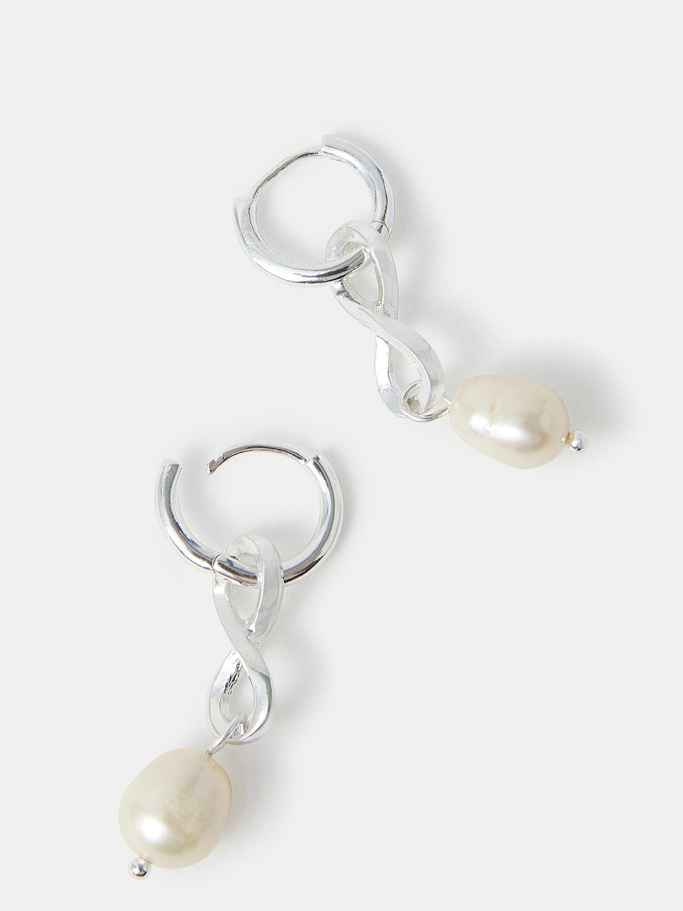  image of accessorize-sterling-plated-infinity-pearl-drop-earrings-silver