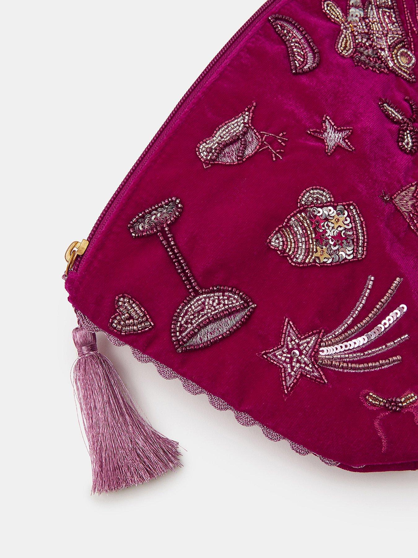  image of accessorize-xmas-large-embellished-pouch-pink
