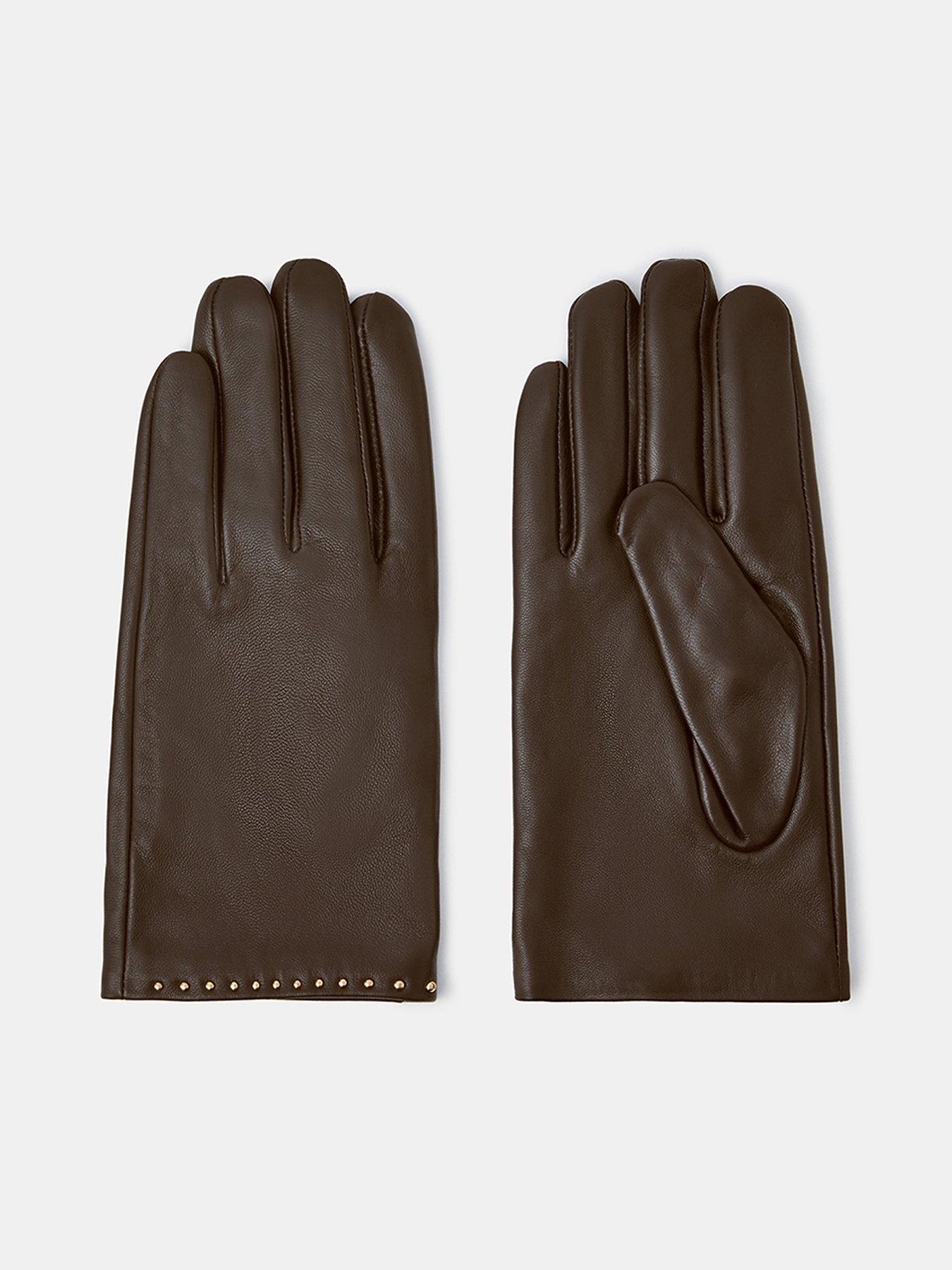 Accessorize Stud Leather Gloves - Brown