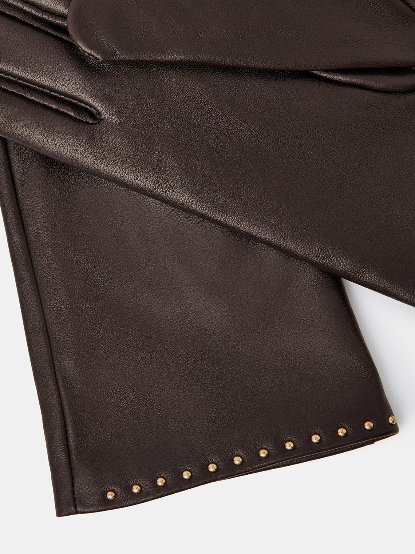 Image 2 of 2 of Accessorize Stud Leather Gloves - Brown