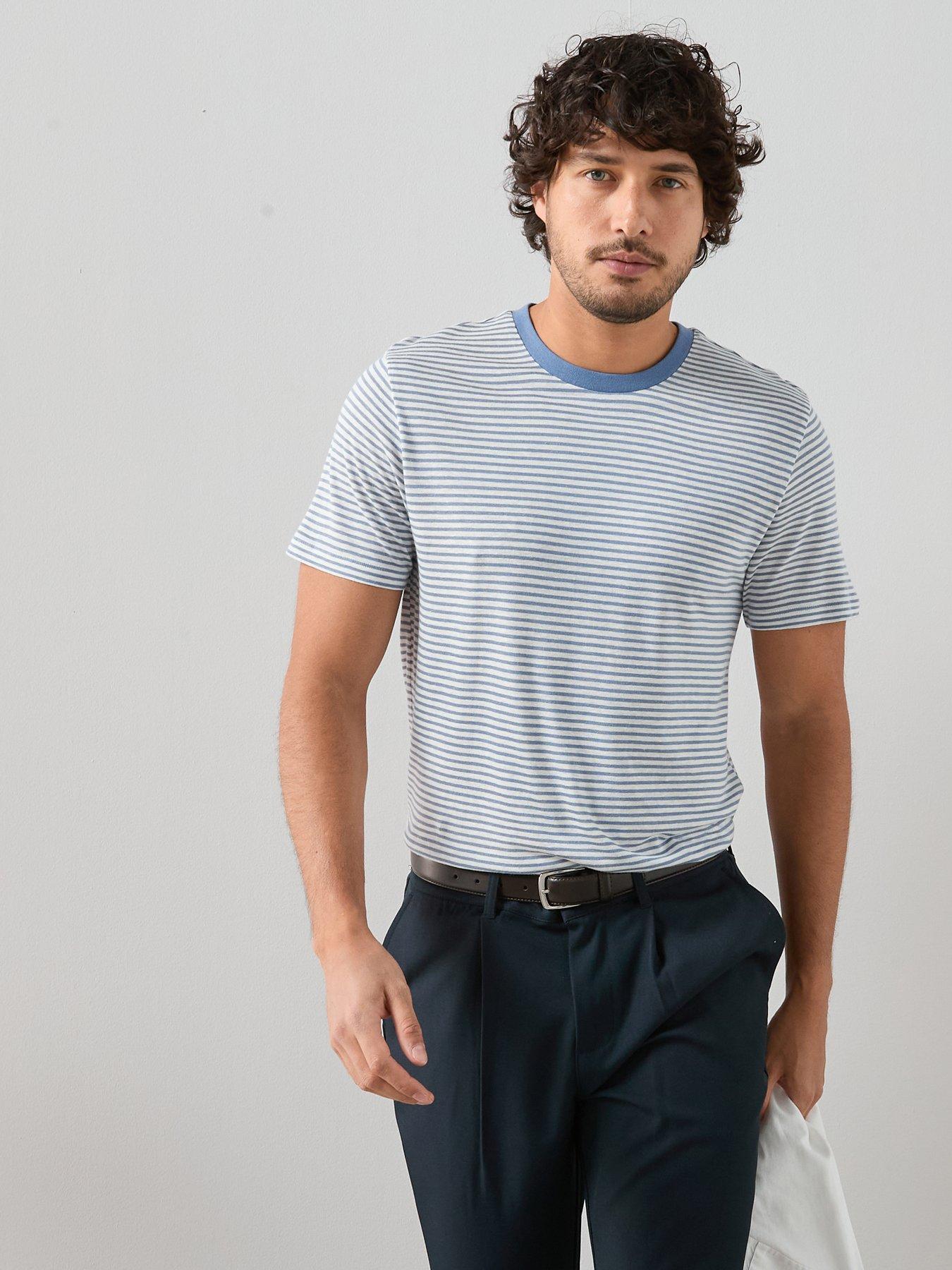 The Very Collection Linen Blend Stripe T-Shirt - Blue