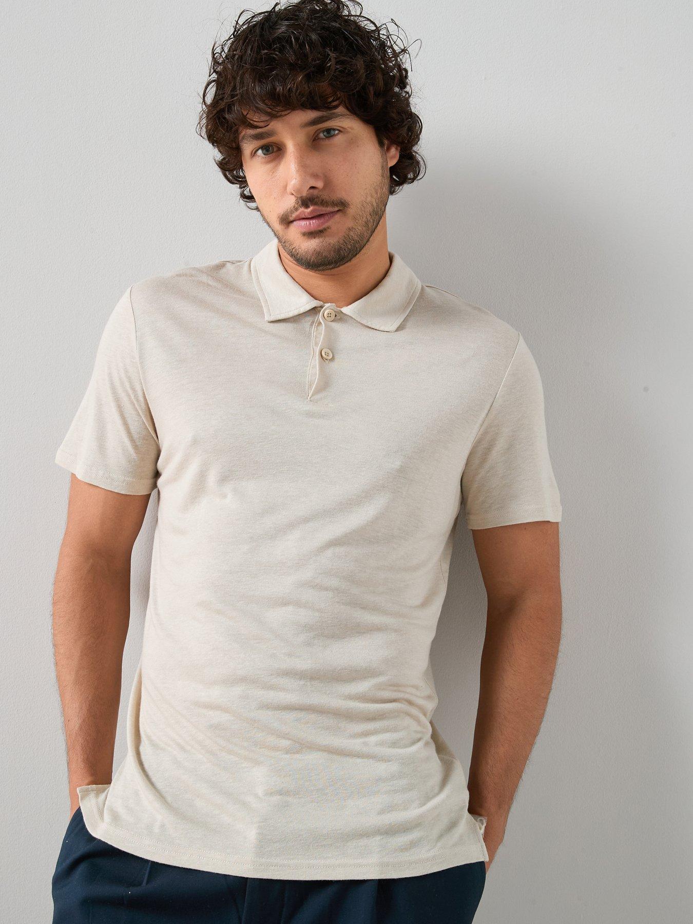 front image of the-very-collection-linen-blend-polo-stone