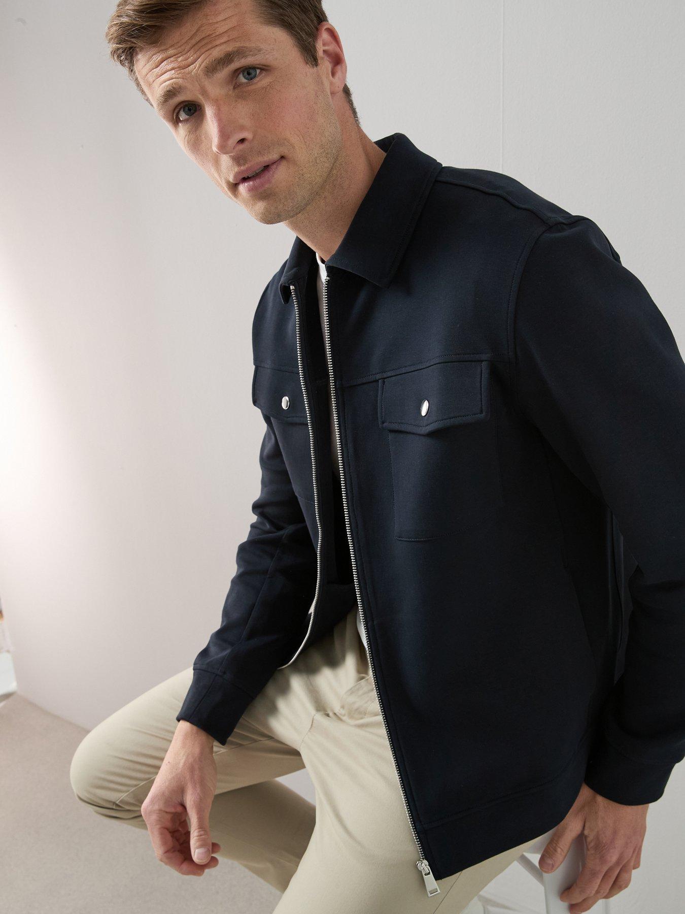 Image 4 of 7 of The Very Collection Cotton Rich Jersey Zip Through Jacket - Navy