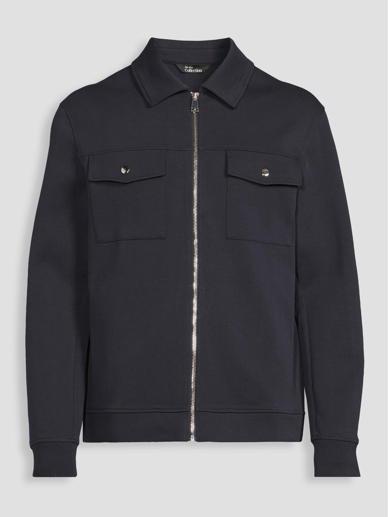 Image 7 of 7 of The Very Collection Cotton Rich Jersey Zip Through Jacket - Navy