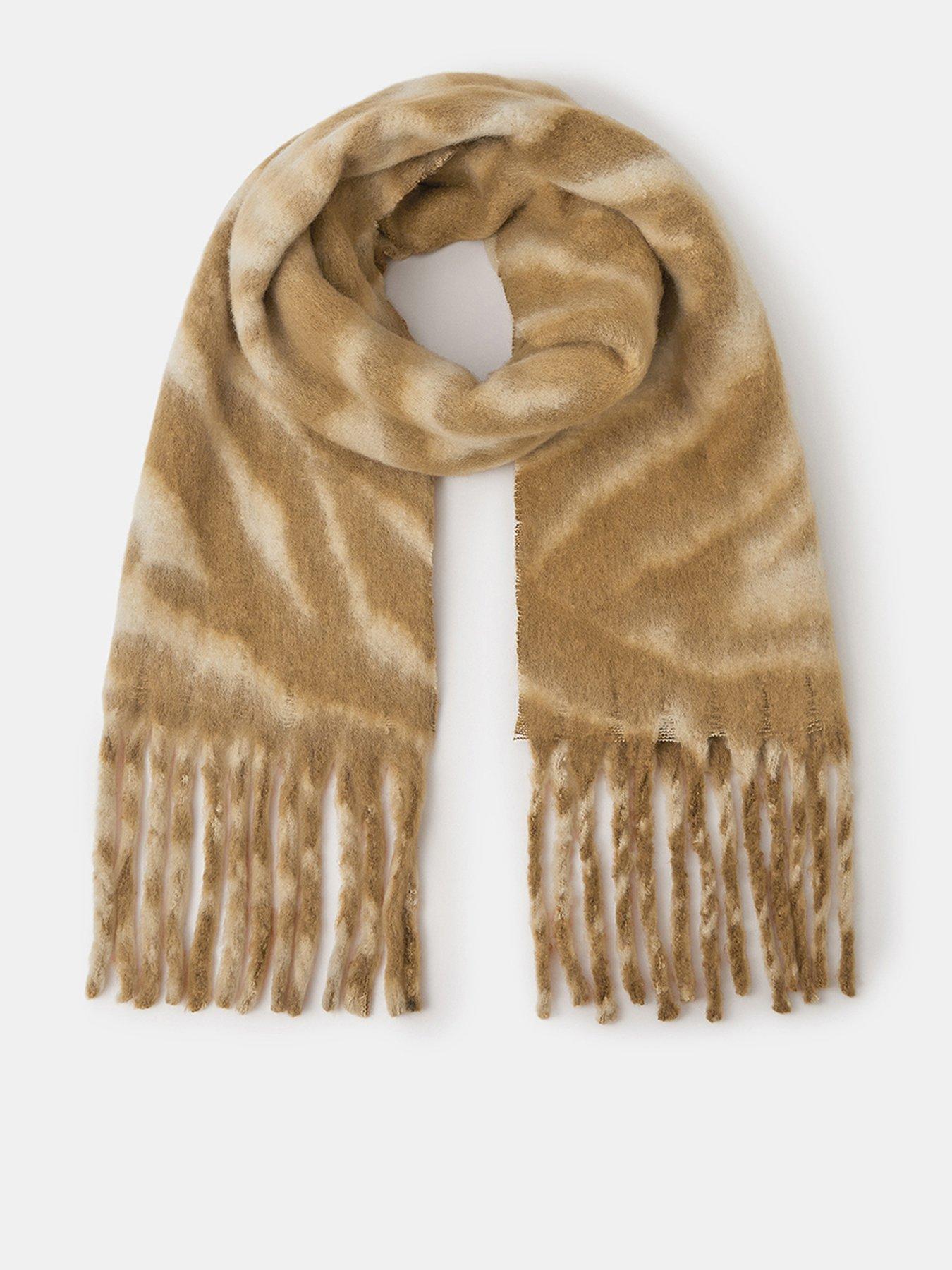 front image of accessorize-tiger-print-super-fluffy-scarf-brown