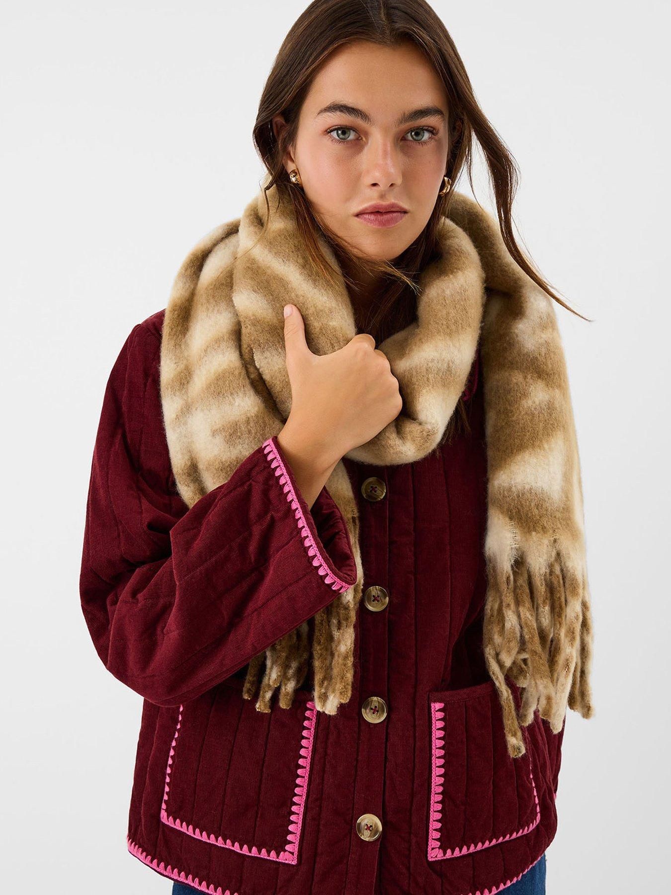  image of accessorize-tiger-print-super-fluffy-scarf-brown